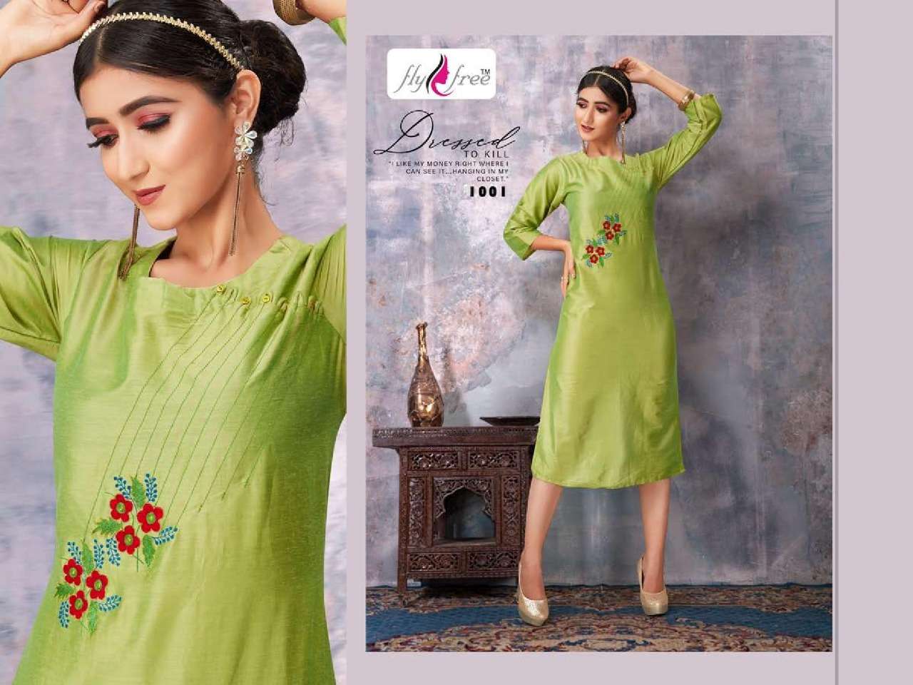 PANCHI BY FLY FREE 1001 TO 1006 SERIES DESIGNER BEAUTIFUL STYLISH FANCY COLORFUL CASUAL WEAR & ETHNIC WEAR SILK KURTIS AT WHOLESALE PRICE