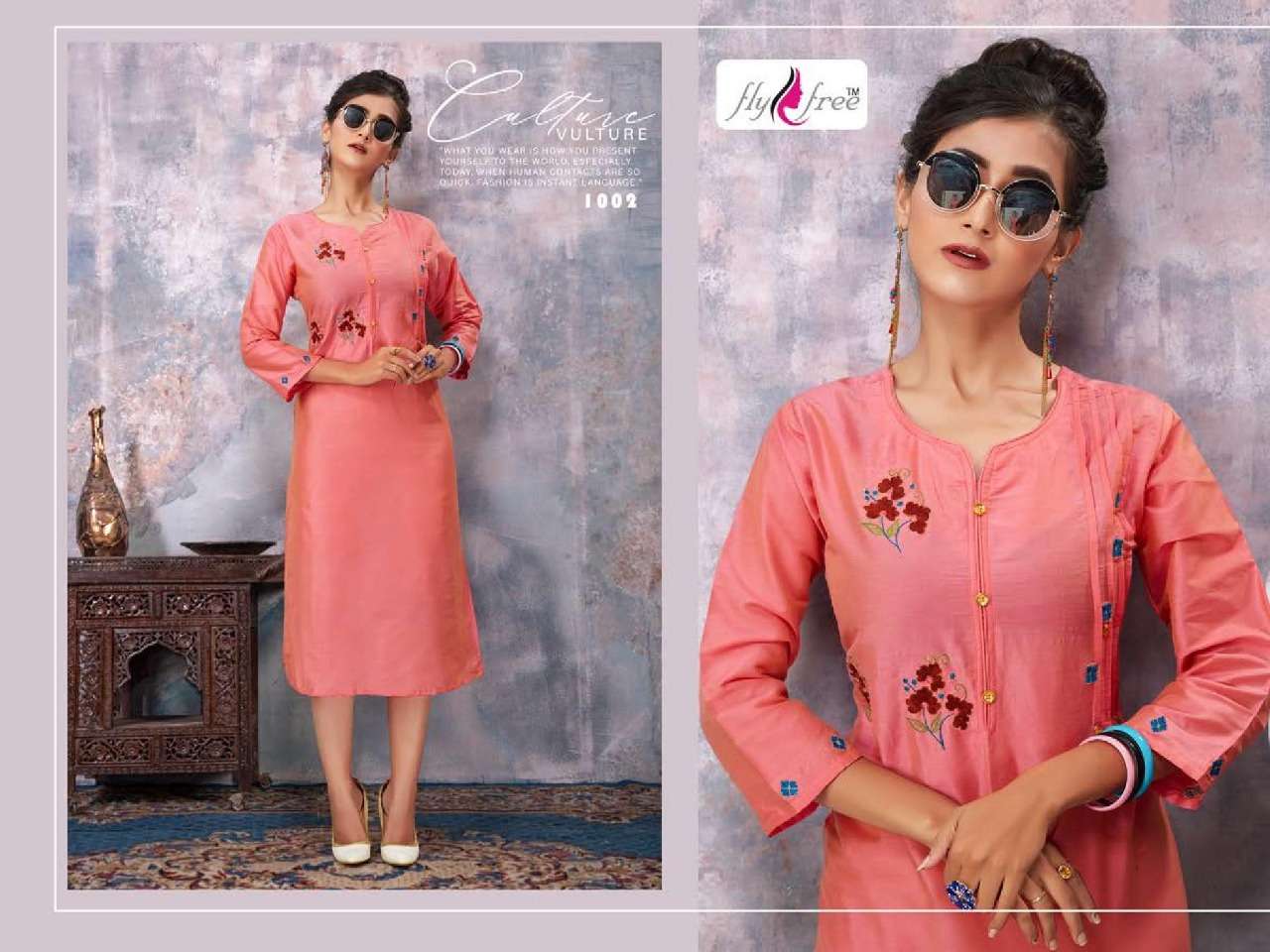 PANCHI BY FLY FREE 1001 TO 1006 SERIES DESIGNER BEAUTIFUL STYLISH FANCY COLORFUL CASUAL WEAR & ETHNIC WEAR SILK KURTIS AT WHOLESALE PRICE