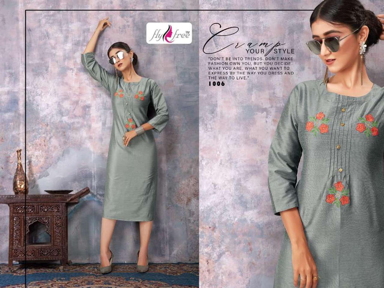 PANCHI BY FLY FREE 1001 TO 1006 SERIES DESIGNER BEAUTIFUL STYLISH FANCY COLORFUL CASUAL WEAR & ETHNIC WEAR SILK KURTIS AT WHOLESALE PRICE