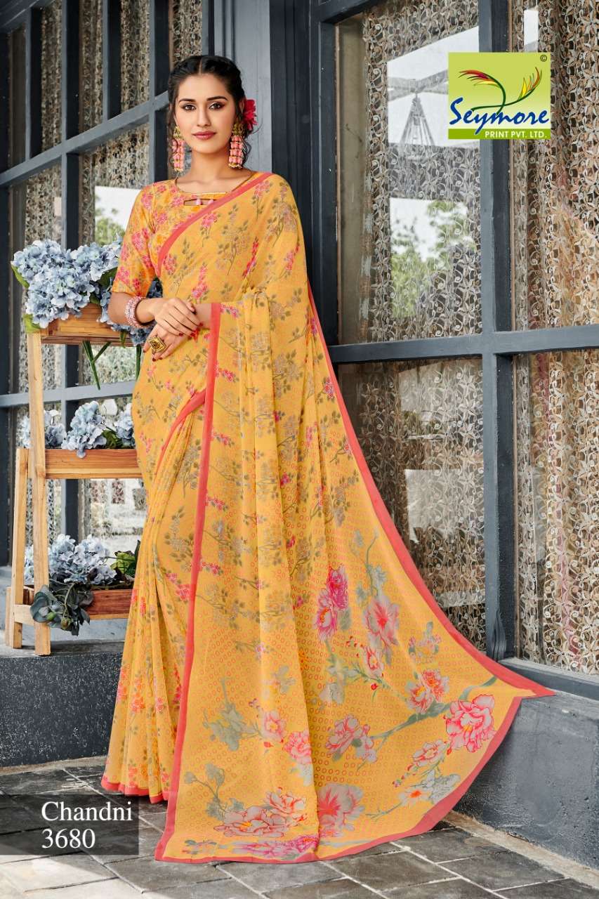 CHANDNI VOL-13C BY SEYMORE PRINTS 3680 TO 3689 SERIES INDIAN TRADITIONAL WEAR COLLECTION BEAUTIFUL STYLISH FANCY COLORFUL PARTY WEAR & OCCASIONAL WEAR GEORGETTE PRINTED SAREES AT WHOLESALE PRICE