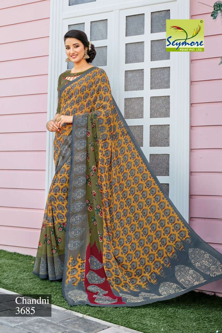 CHANDNI VOL-13C BY SEYMORE PRINTS 3680 TO 3689 SERIES INDIAN TRADITIONAL WEAR COLLECTION BEAUTIFUL STYLISH FANCY COLORFUL PARTY WEAR & OCCASIONAL WEAR GEORGETTE PRINTED SAREES AT WHOLESALE PRICE