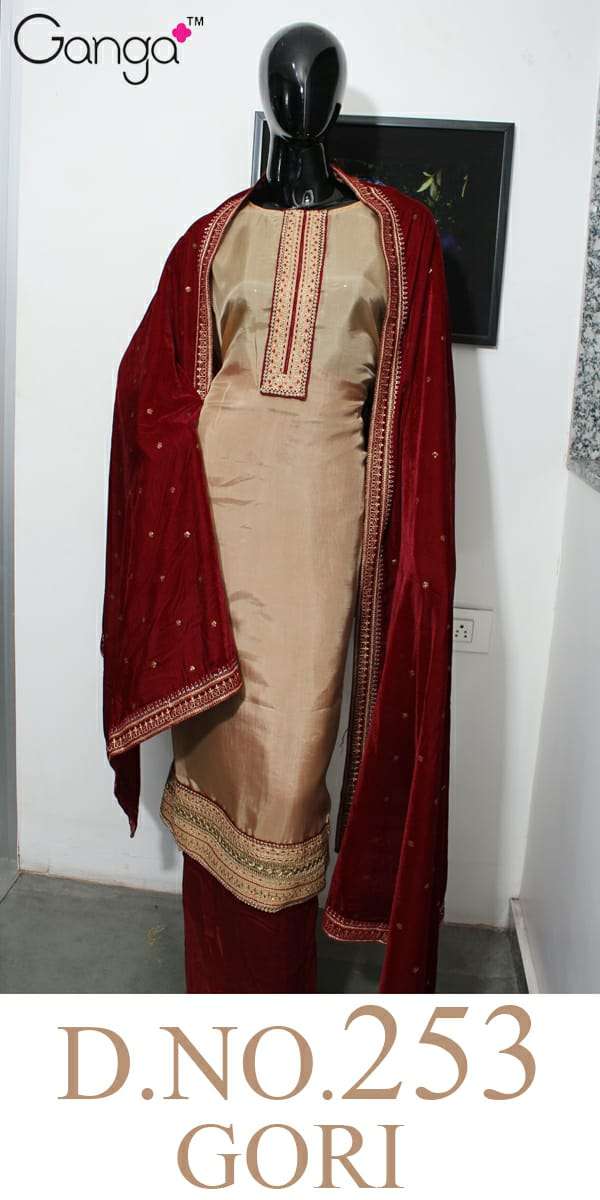 GORI 253 BY GANGA FASHION 01 TO 04 SERIES INDIAN TRADITIONAL WEAR COLLECTION BEAUTIFUL STYLISH FANCY COLORFUL PARTY WEAR & OCCASIONAL WEAR  PURE SILK HABUTAI WITH EMBROIDERY DRESSES AT WHOLESALE PRICE