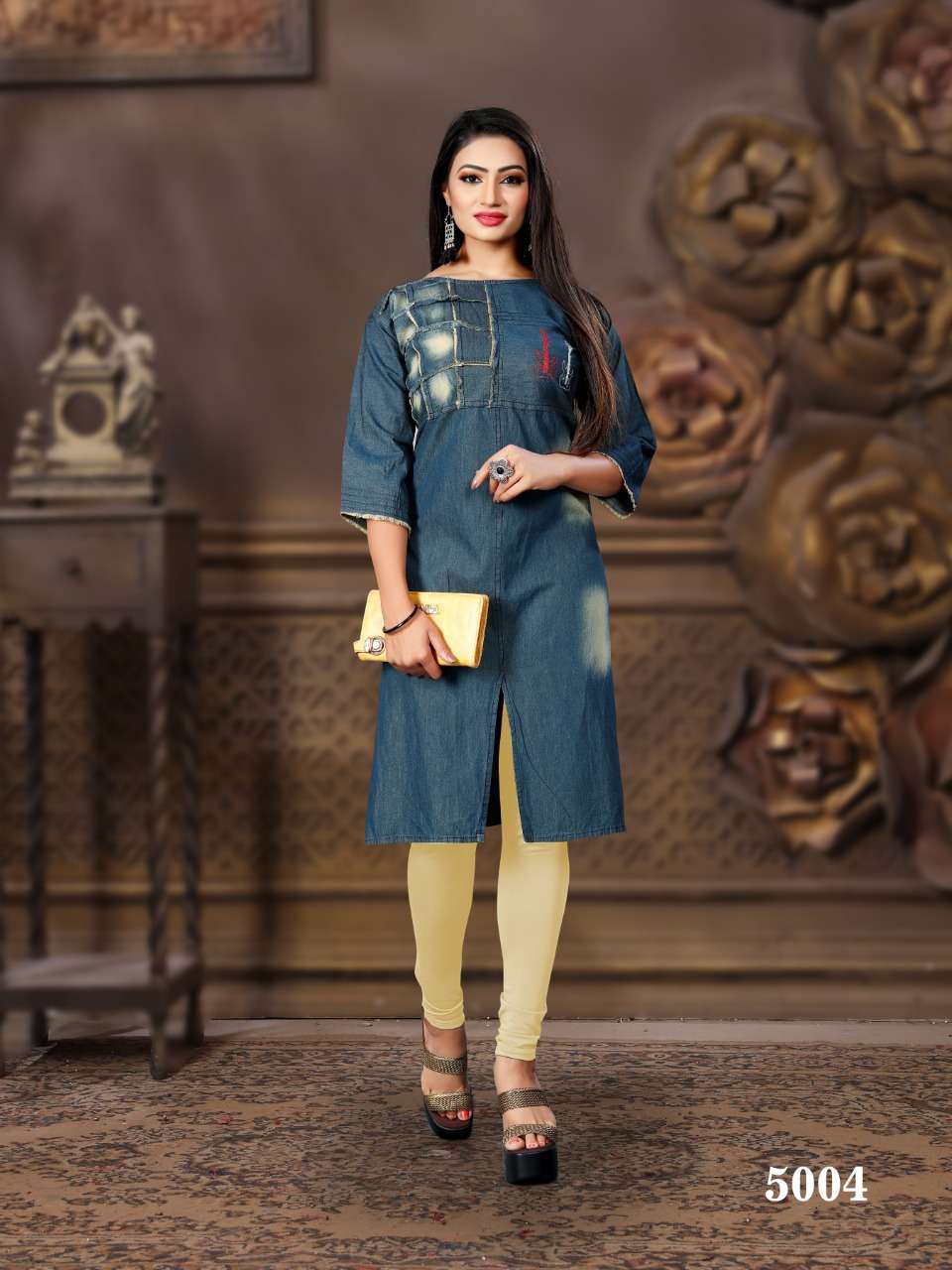 CHOKIDAR VOL-5 BY PRIVAA 5001 TO 5008 SERIES BEAUTIFUL COLORFUL STYLISH FANCY CASUAL WEAR & ETHNIC WEAR & READY TO WEAR DENIM COTTON  PRINTED KURTIS AT WHOLESALE PRICE