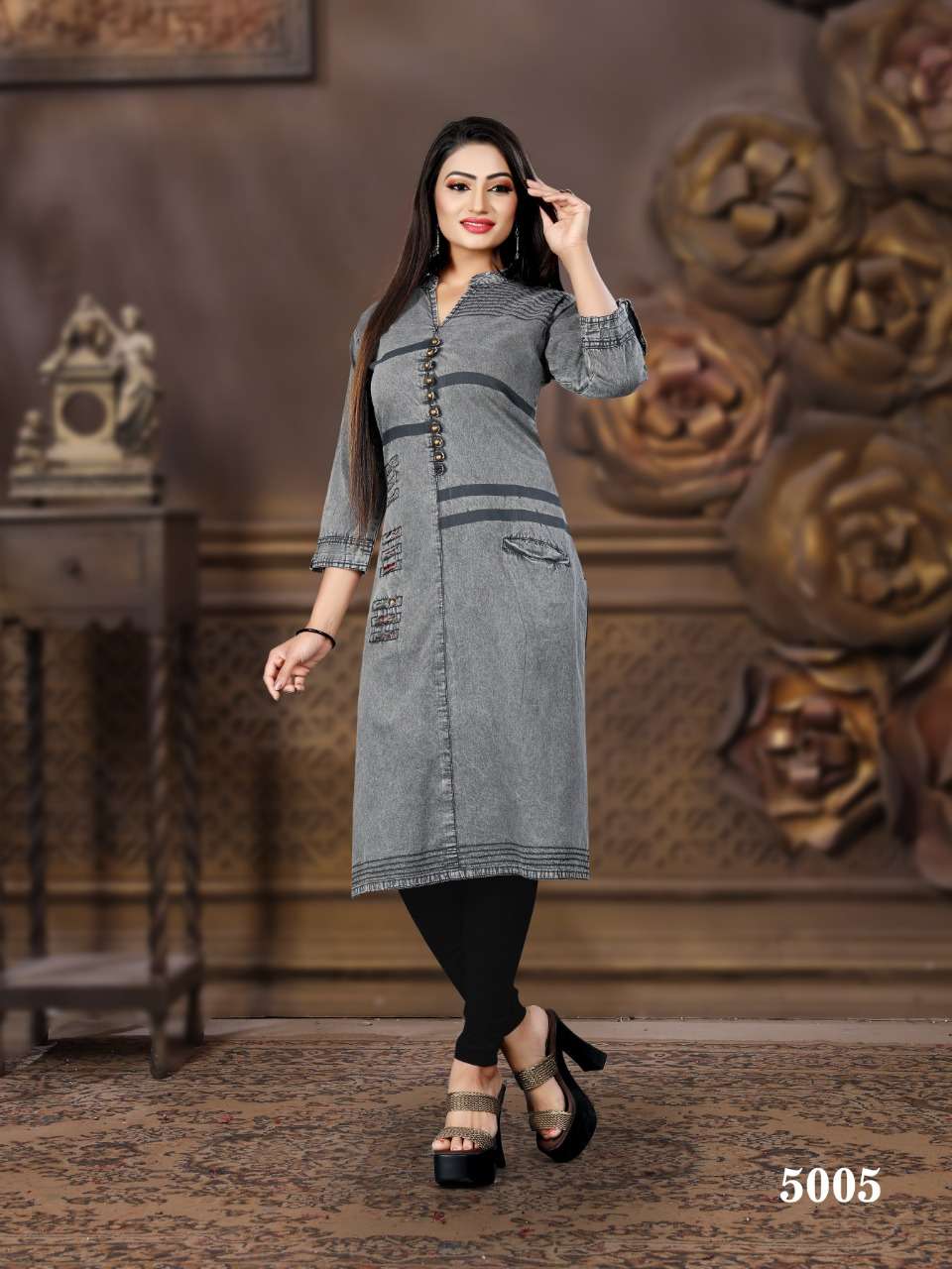 CHOKIDAR VOL-5 BY PRIVAA 5001 TO 5008 SERIES BEAUTIFUL COLORFUL STYLISH FANCY CASUAL WEAR & ETHNIC WEAR & READY TO WEAR DENIM COTTON  PRINTED KURTIS AT WHOLESALE PRICE