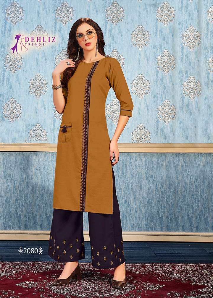 KITTY BY DEHLIZ TRENDZ 2076 TO 2081 SERIES BEAUTIFUL COLORFUL STYLISH FANCY CASUAL WEAR & ETHNIC WEAR & READY TO WEAR MAGIC SLUB WITH EMBROIDERY KURTIS AT WHOLESALE PRICE