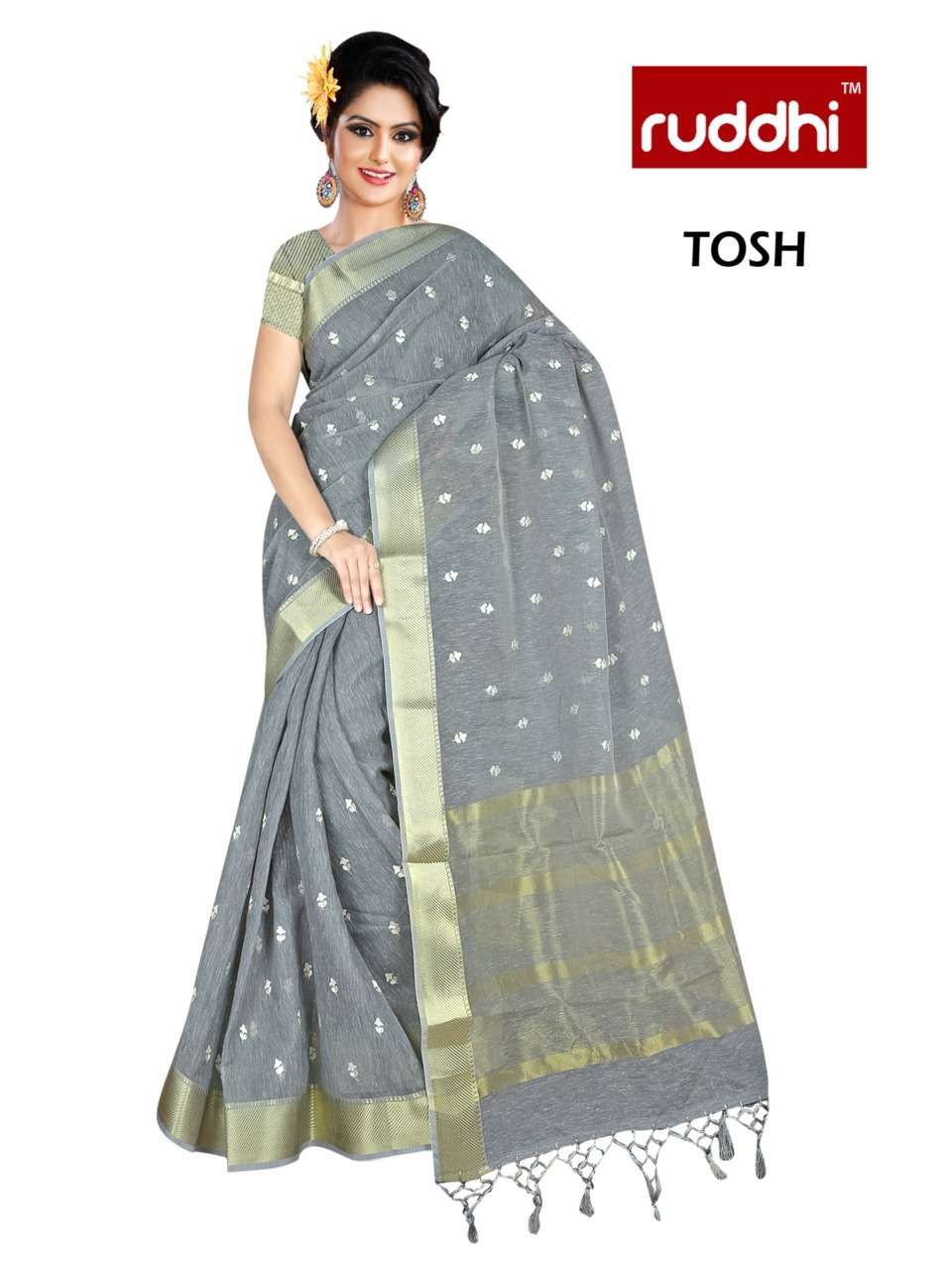 TOSH BY RUDDHI DRESSLINE 101 TO 106 SERIES INDIAN TRADITIONAL WEAR COLLECTION BEAUTIFUL STYLISH FANCY COLORFUL PARTY WEAR & OCCASIONAL WEAR PURE LINEN ZARI SAREES AT WHOLESALE PRICE