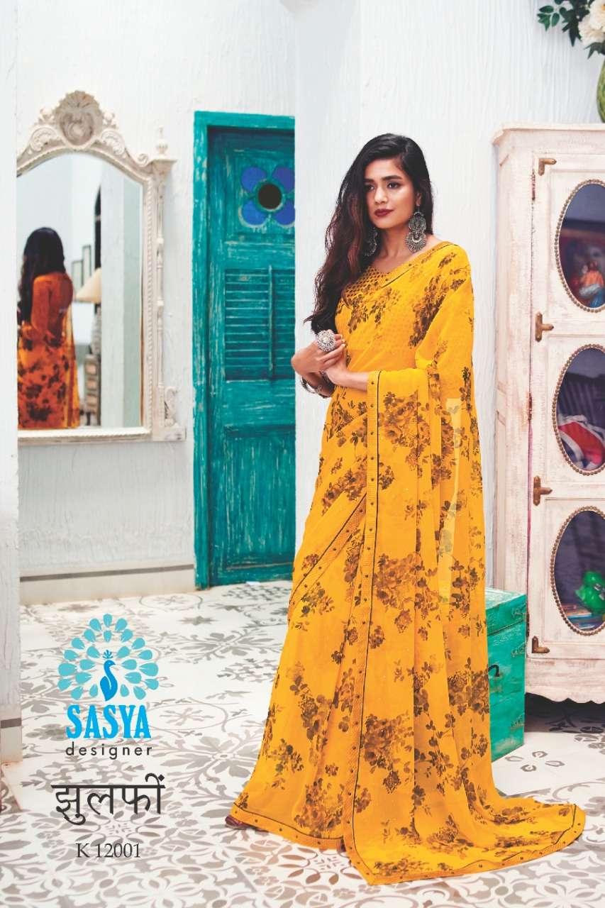 ZULFI BY SASYA DESIGNER 12001 TO 12010 SERIES INDIAN TRADITIONAL WEAR COLLECTION BEAUTIFUL STYLISH FANCY COLORFUL PARTY WEAR & OCCASIONAL WEAR BEMBERG GEORGETTE PRINTED SAREES AT WHOLESALE PRICE