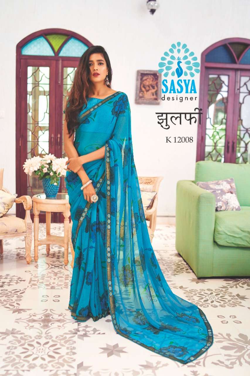 ZULFI BY SASYA DESIGNER 12001 TO 12010 SERIES INDIAN TRADITIONAL WEAR COLLECTION BEAUTIFUL STYLISH FANCY COLORFUL PARTY WEAR & OCCASIONAL WEAR BEMBERG GEORGETTE PRINTED SAREES AT WHOLESALE PRICE
