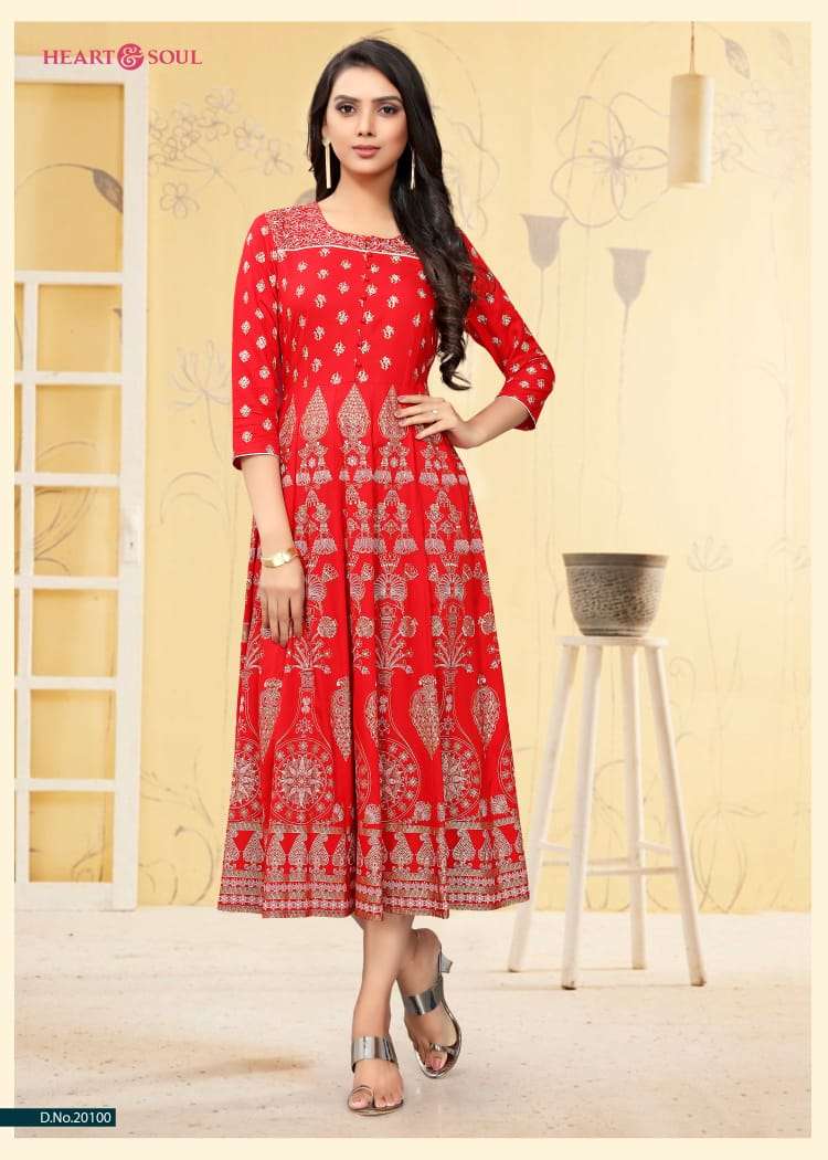 RED STORY BY HEART & SOUL 20098 TO 20102 SERIES BEAUTIFUL COLORFUL STYLISH FANCY CASUAL WEAR & ETHNIC WEAR & READY TO WEAR VISCOSE RAYON KURTIS AT WHOLESALE PRICE