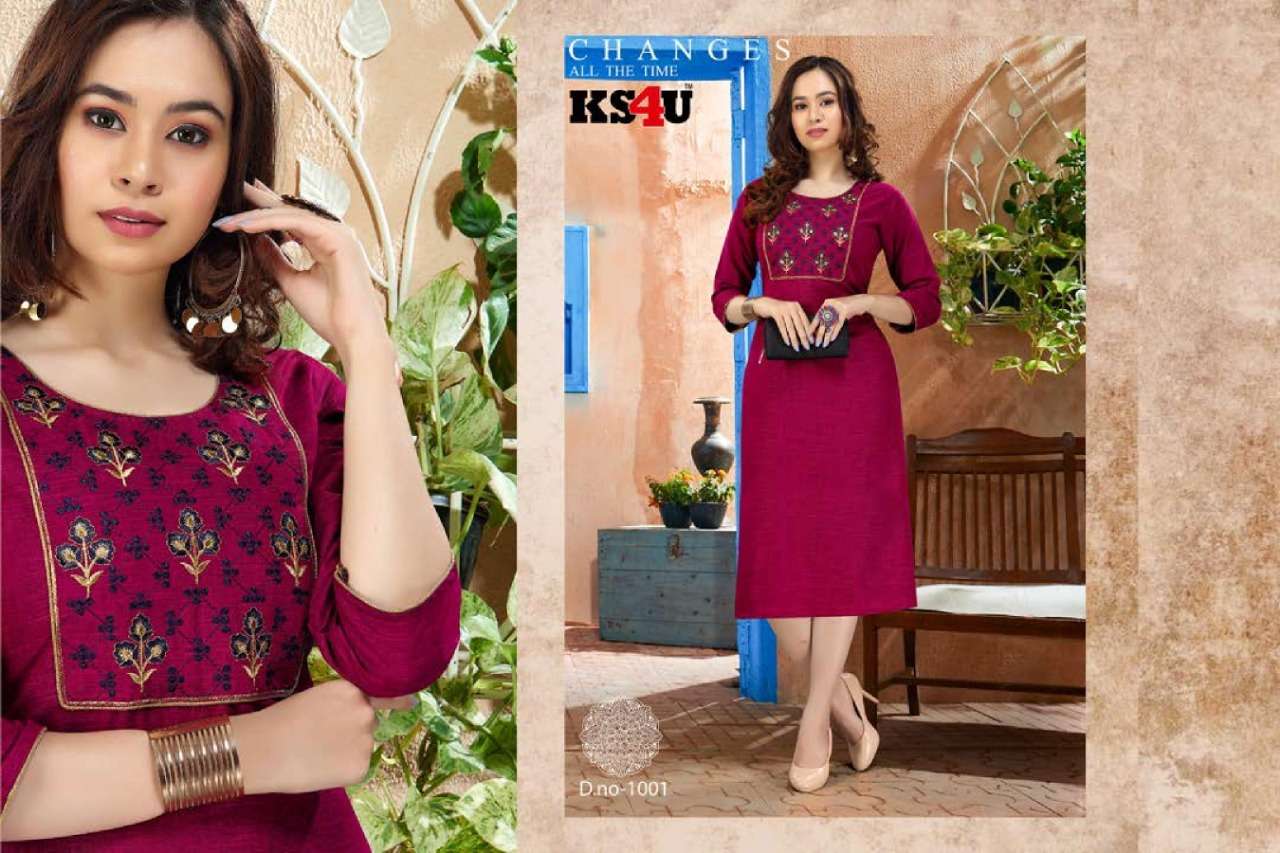 RAVEENA BY KS4U 1001 TO 1008 SERIES BEAUTIFUL COLORFUL STYLISH FANCY CASUAL WEAR & ETHNIC WEAR & READY TO WEAR RAYON TWO TONE KURTIS AT WHOLESALE PRICE