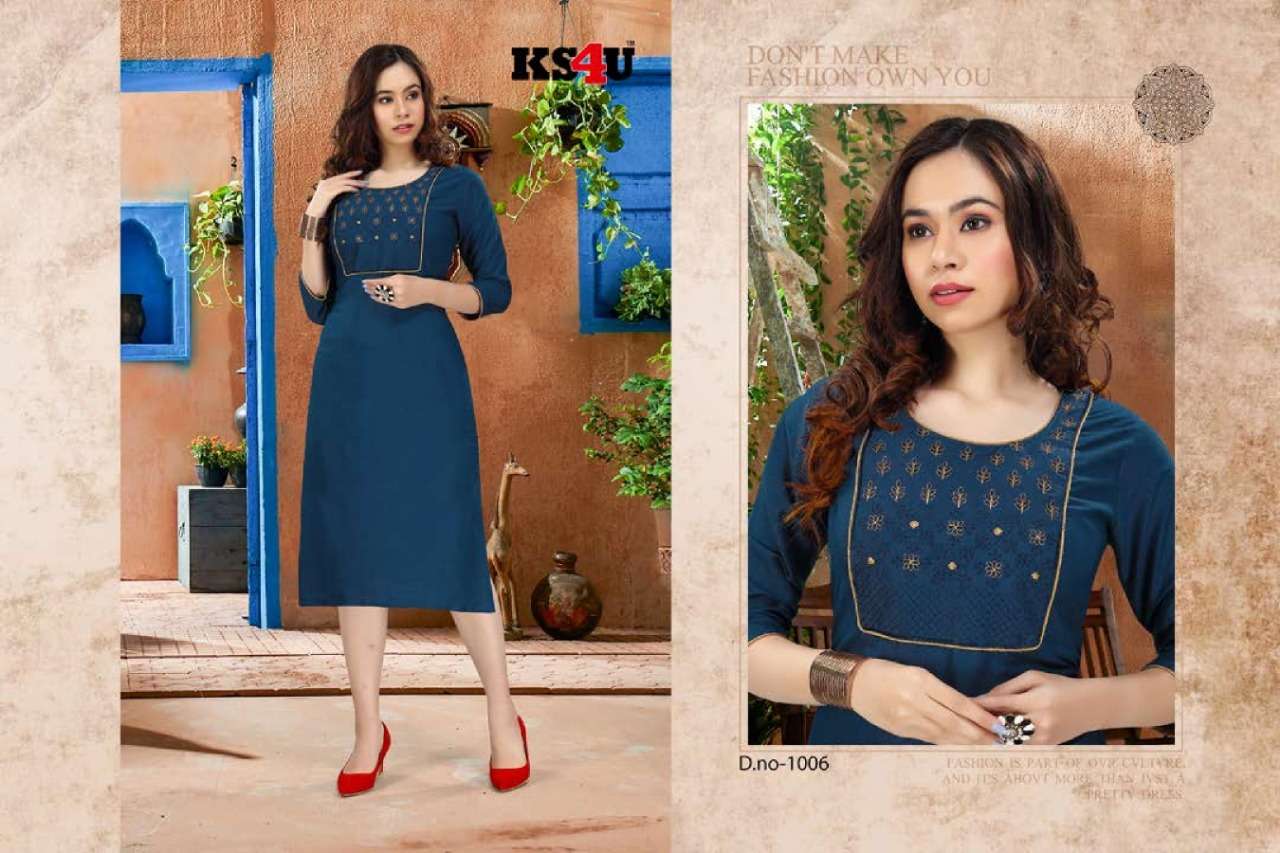 RAVEENA BY KS4U 1001 TO 1008 SERIES BEAUTIFUL COLORFUL STYLISH FANCY CASUAL WEAR & ETHNIC WEAR & READY TO WEAR RAYON TWO TONE KURTIS AT WHOLESALE PRICE