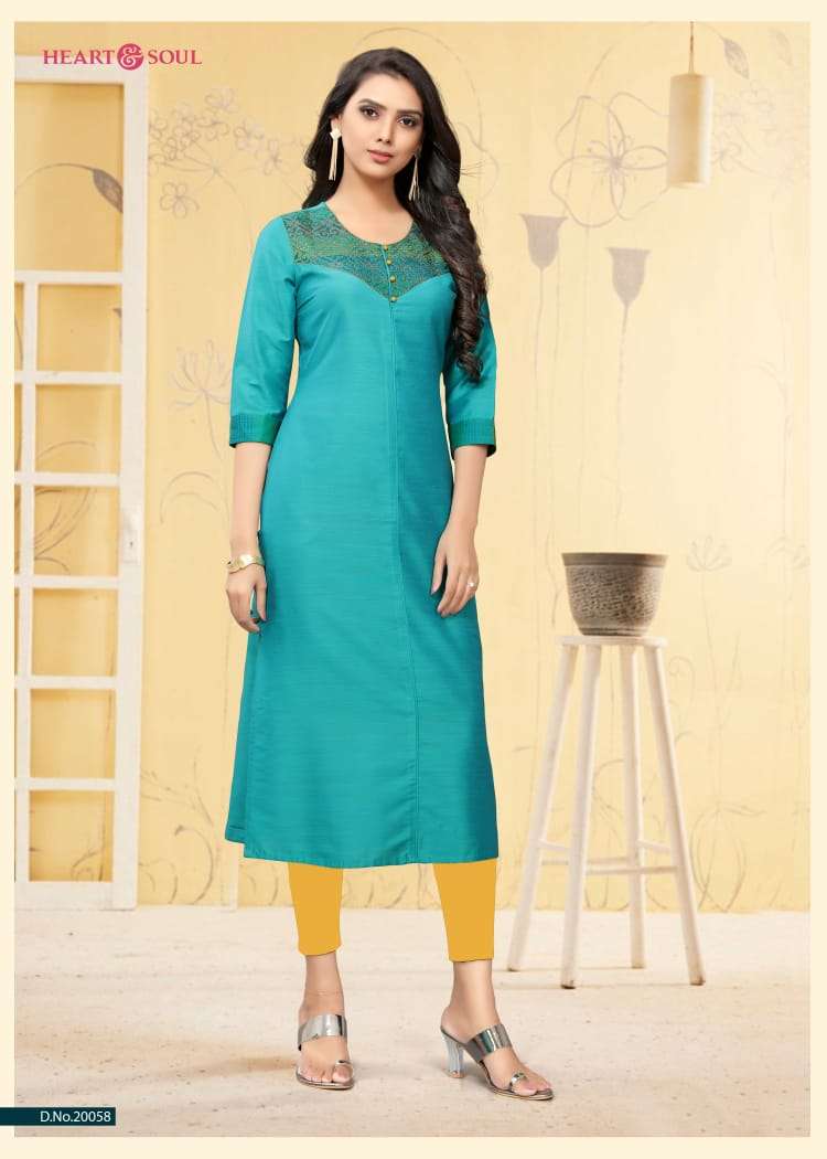 SARAH BY HEART & SOUL 20058 TO 20063 SERIES BEAUTIFUL COLORFUL STYLISH FANCY CASUAL WEAR & ETHNIC WEAR & READY TO WEAR VISCOSE LONG SLUB KURTIS AT WHOLESALE PRICE