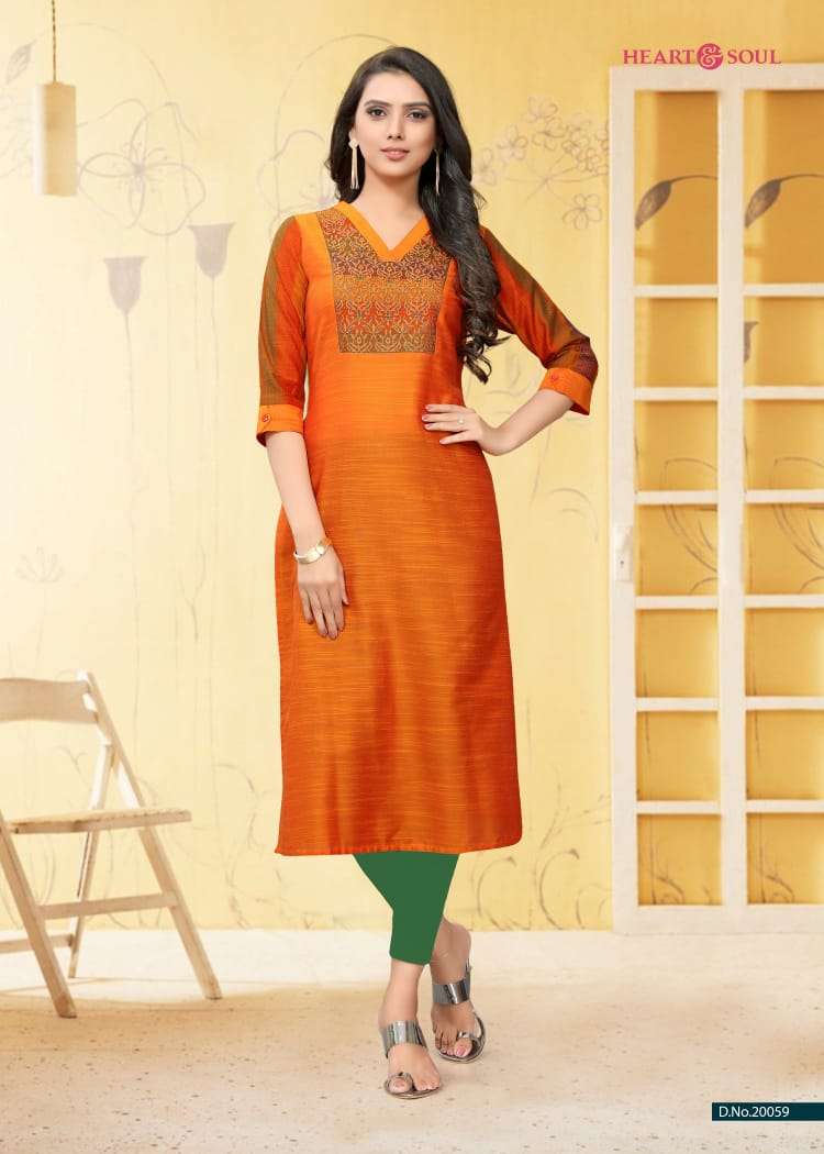 SARAH BY HEART & SOUL 20058 TO 20063 SERIES BEAUTIFUL COLORFUL STYLISH FANCY CASUAL WEAR & ETHNIC WEAR & READY TO WEAR VISCOSE LONG SLUB KURTIS AT WHOLESALE PRICE