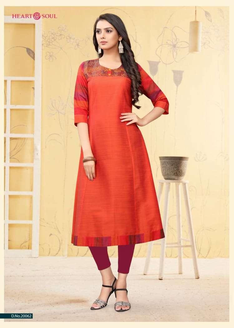 SARAH BY HEART & SOUL 20058 TO 20063 SERIES BEAUTIFUL COLORFUL STYLISH FANCY CASUAL WEAR & ETHNIC WEAR & READY TO WEAR VISCOSE LONG SLUB KURTIS AT WHOLESALE PRICE