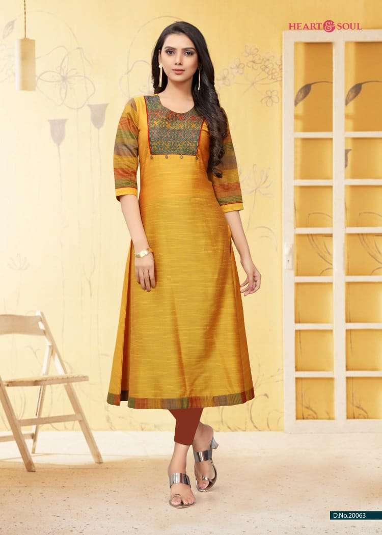 SARAH BY HEART & SOUL 20058 TO 20063 SERIES BEAUTIFUL COLORFUL STYLISH FANCY CASUAL WEAR & ETHNIC WEAR & READY TO WEAR VISCOSE LONG SLUB KURTIS AT WHOLESALE PRICE