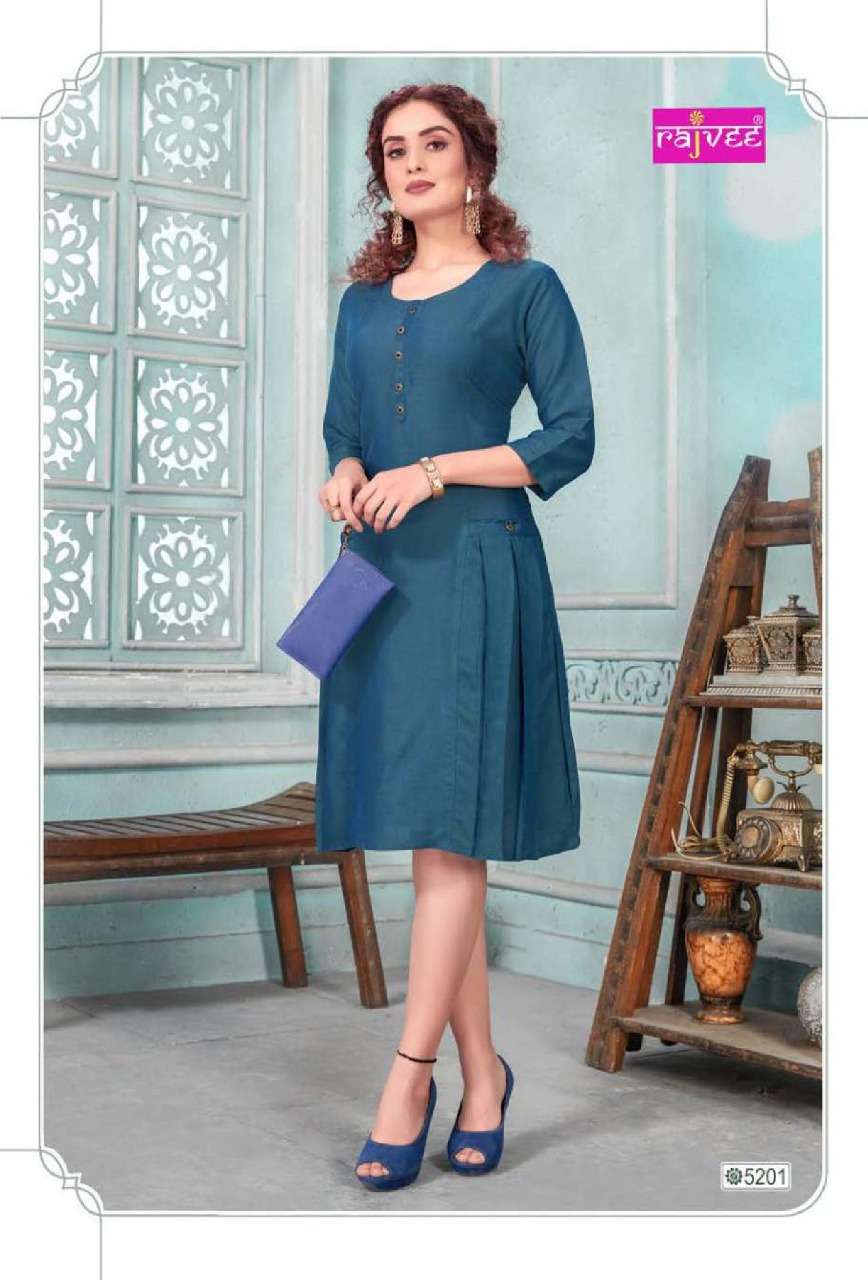 I CON VOL-5 BY RAJVEE 5201 TO 5208 SERIES BEAUTIFUL COLORFUL STYLISH FANCY CASUAL WEAR & ETHNIC WEAR & READY TO WEAR RAYON CROSS KURTIS AT WHOLESALE PRICE