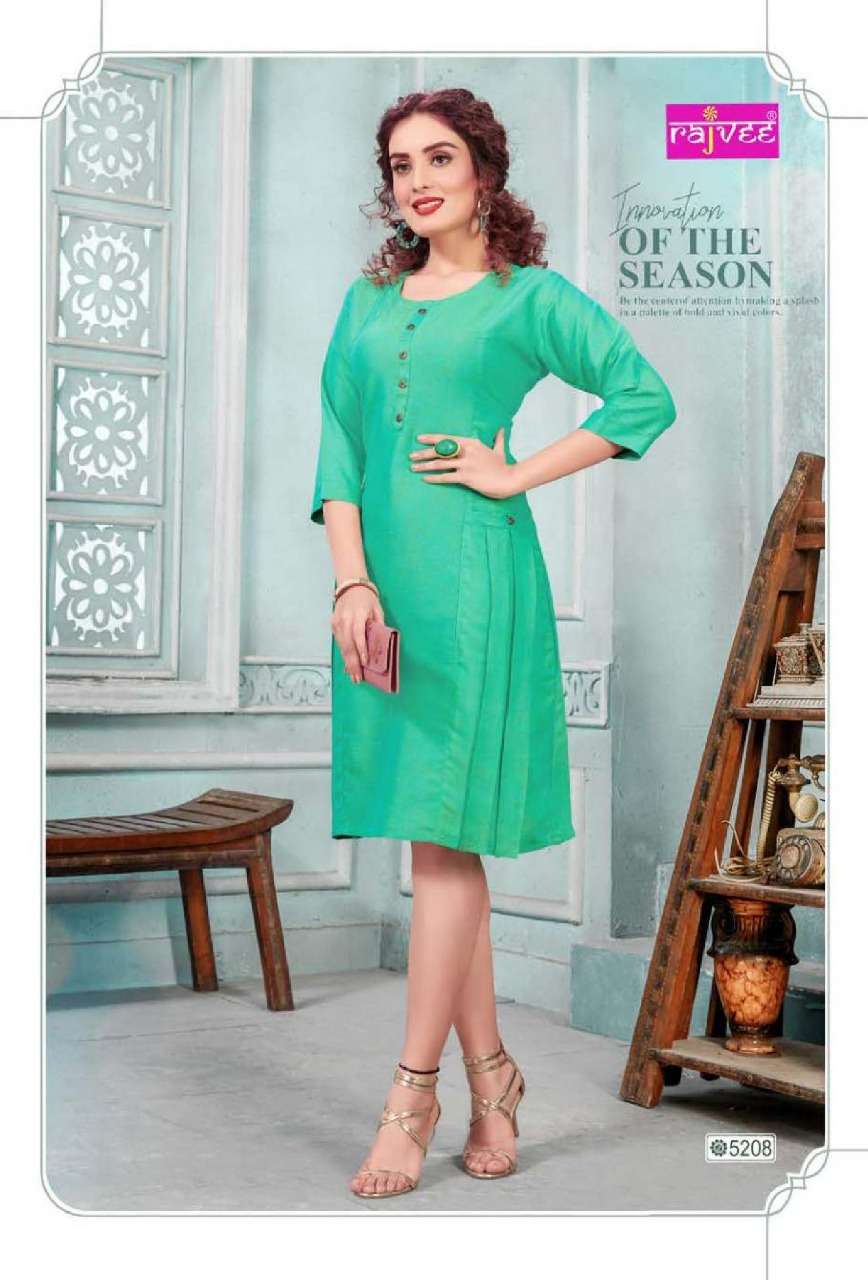 I CON VOL-5 BY RAJVEE 5201 TO 5208 SERIES BEAUTIFUL COLORFUL STYLISH FANCY CASUAL WEAR & ETHNIC WEAR & READY TO WEAR RAYON CROSS KURTIS AT WHOLESALE PRICE