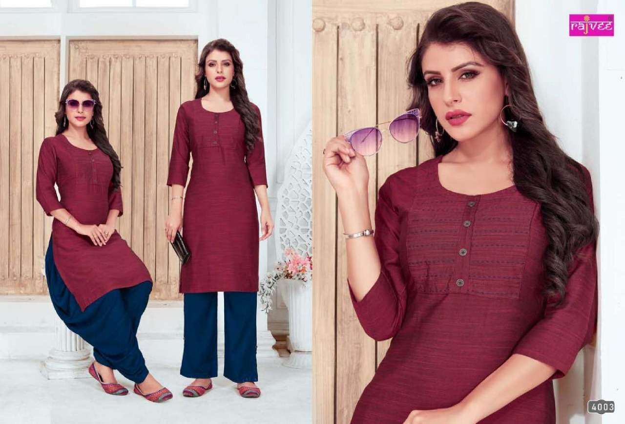 LEELA VOL-2 BY RAJVEE 4001 TO 4007 SERIES BEAUTIFUL COLORFUL STYLISH FANCY CASUAL WEAR & ETHNIC WEAR & READY TO WEAR RAYON KURTIS AT WHOLESALE PRICE