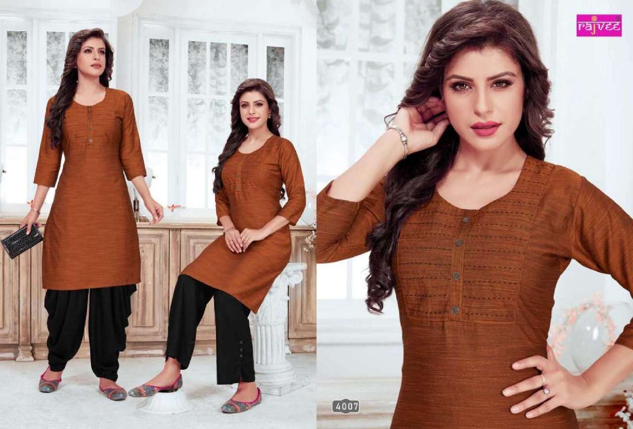 LEELA VOL-2 BY RAJVEE 4001 TO 4007 SERIES BEAUTIFUL COLORFUL STYLISH FANCY CASUAL WEAR & ETHNIC WEAR & READY TO WEAR RAYON KURTIS AT WHOLESALE PRICE