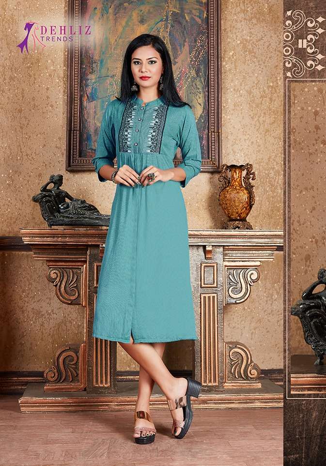 TRENDY BY DEHLIZ TRENDZ 2035 TO 2040 SERIES BEAUTIFUL COLORFUL STYLISH FANCY CASUAL WEAR & ETHNIC WEAR & READY TO WEAR PREMIUM RAYON EMBROIDERED KURTIS AT WHOLESALE PRICE