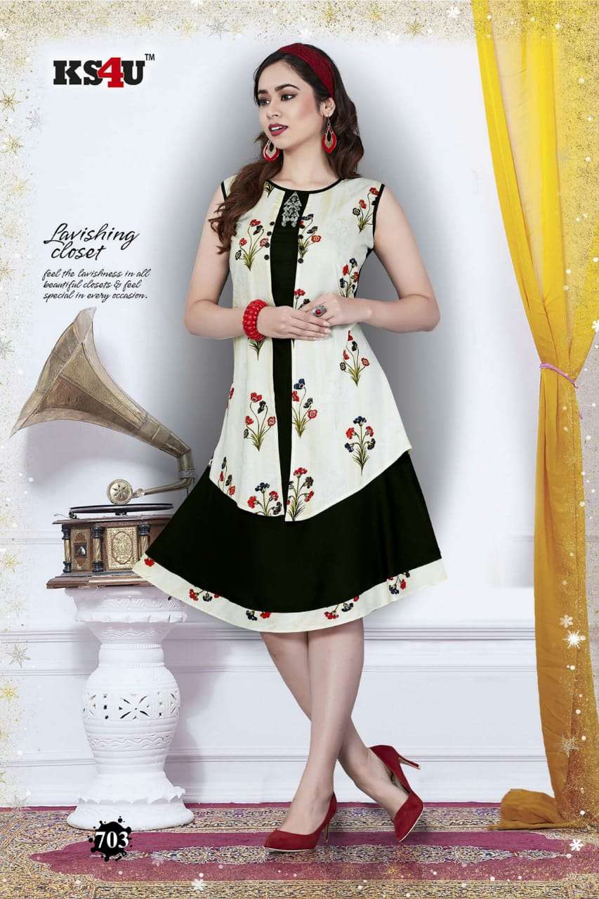 PRETTY BY KS4U 701 TO 708 SERIES BEAUTIFUL COLORFUL STYLISH FANCY CASUAL WEAR & ETHNIC WEAR & READY TO WEAR RAYON 14 KG KURTIS AT WHOLESALE PRICE