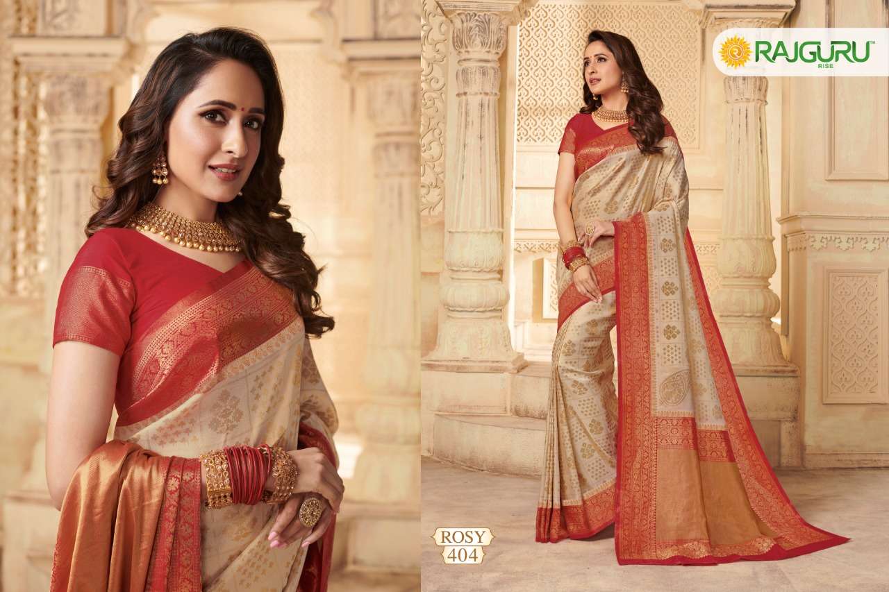 ROSY BY RAJGURU 401 TO 414 SERIES INDIAN TRADITIONAL WEAR COLLECTION BEAUTIFUL STYLISH FANCY COLORFUL PARTY WEAR & OCCASIONAL WEAR PURE KANJIVARAM SILK PRINTED SAREES AT WHOLESALE PRICE