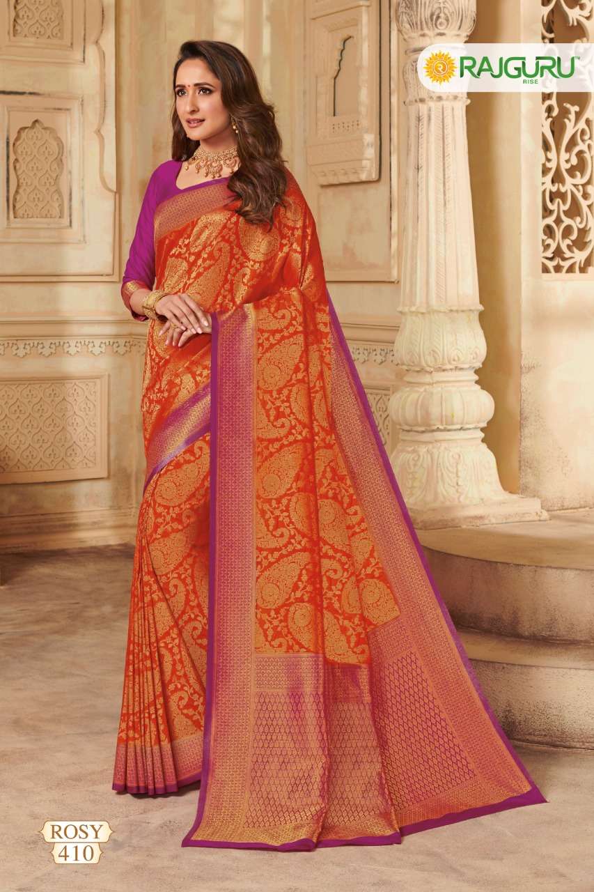 ROSY BY RAJGURU 401 TO 414 SERIES INDIAN TRADITIONAL WEAR COLLECTION BEAUTIFUL STYLISH FANCY COLORFUL PARTY WEAR & OCCASIONAL WEAR PURE KANJIVARAM SILK PRINTED SAREES AT WHOLESALE PRICE