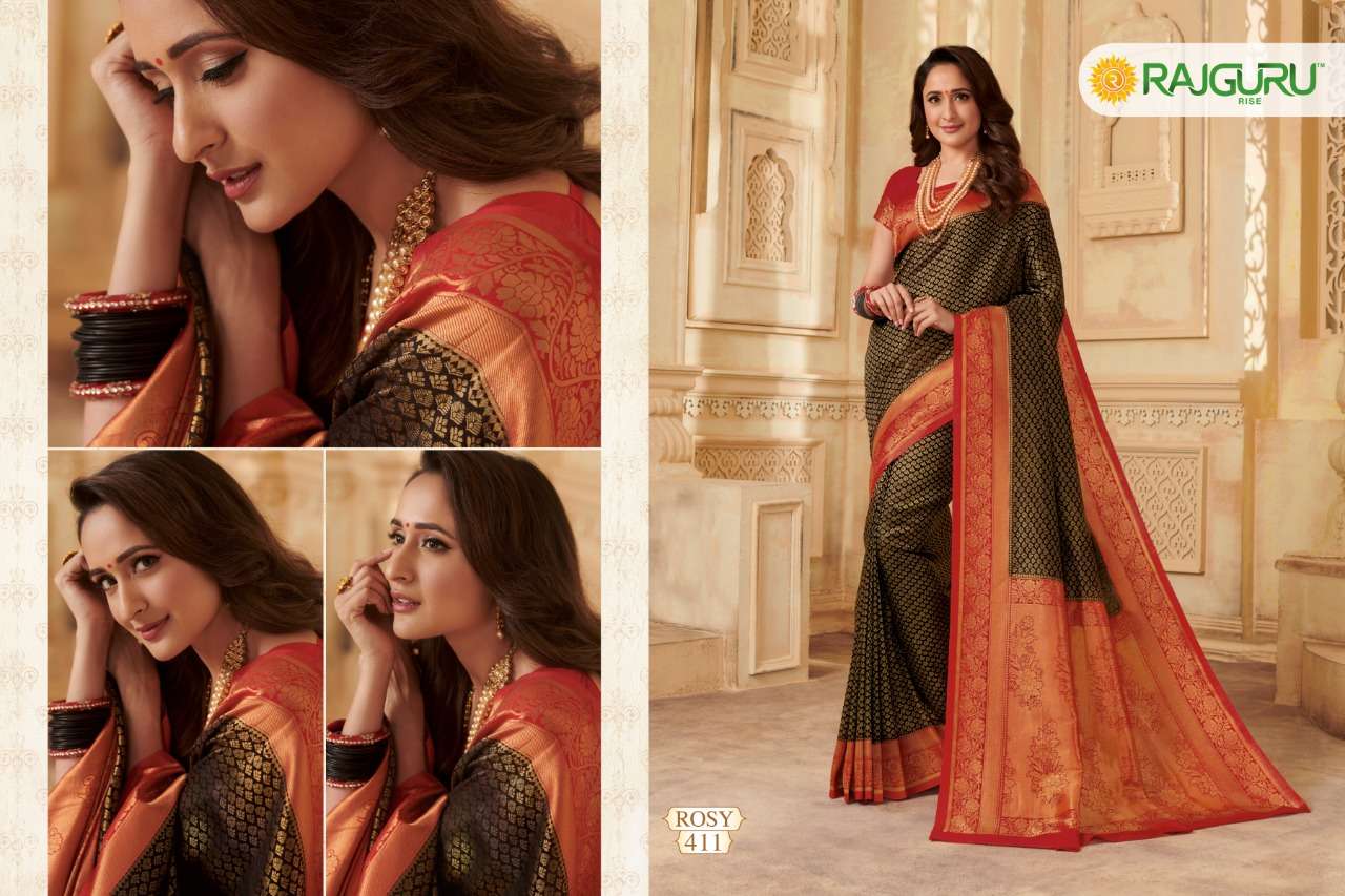 ROSY BY RAJGURU 401 TO 414 SERIES INDIAN TRADITIONAL WEAR COLLECTION BEAUTIFUL STYLISH FANCY COLORFUL PARTY WEAR & OCCASIONAL WEAR PURE KANJIVARAM SILK PRINTED SAREES AT WHOLESALE PRICE