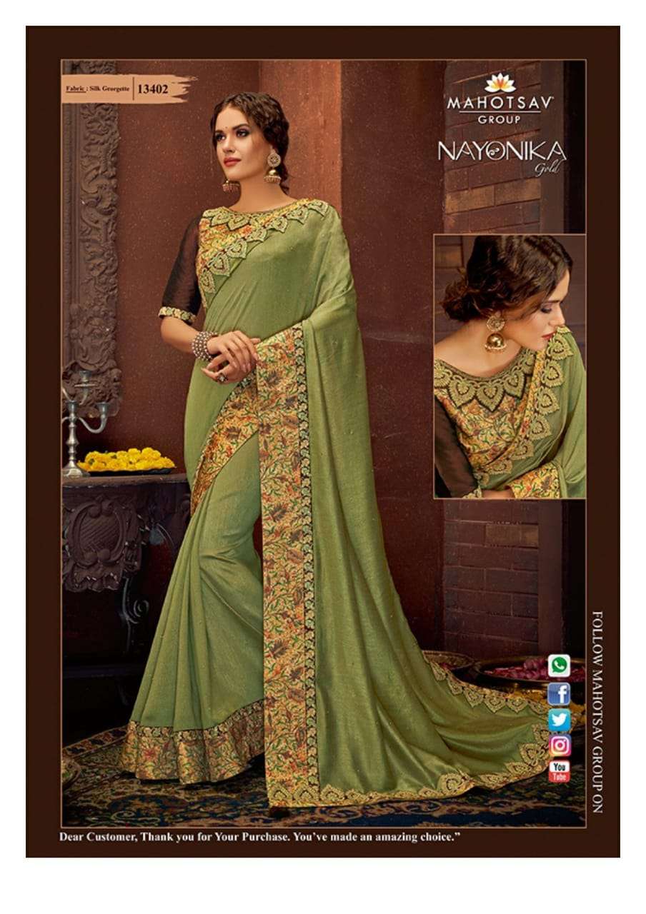 TISHYA BY MAHOTSAV CREATION 13401 TO 13417 SERIES INDIAN TRADITIONAL WEAR COLLECTION BEAUTIFUL STYLISH FANCY COLORFUL PARTY WEAR & OCCASIONAL WEAR FANCY SAREES AT WHOLESALE PRICE