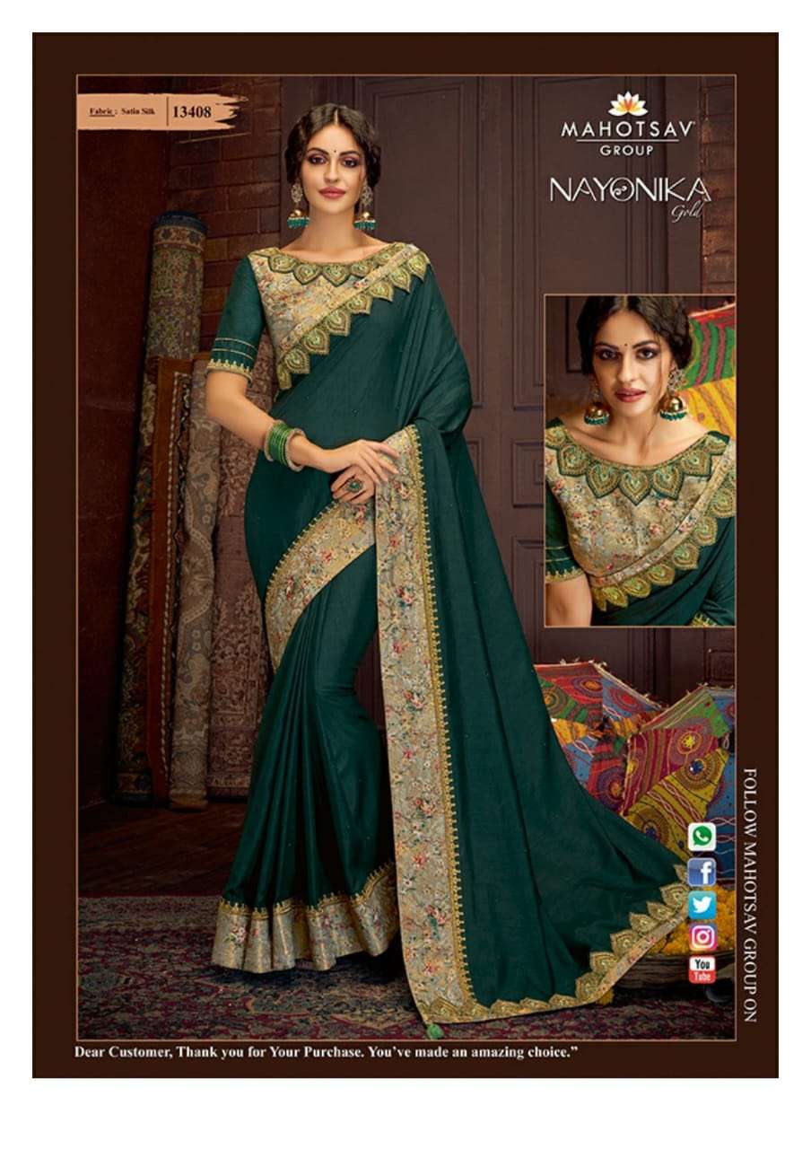 TISHYA BY MAHOTSAV CREATION 13401 TO 13417 SERIES INDIAN TRADITIONAL WEAR COLLECTION BEAUTIFUL STYLISH FANCY COLORFUL PARTY WEAR & OCCASIONAL WEAR FANCY SAREES AT WHOLESALE PRICE