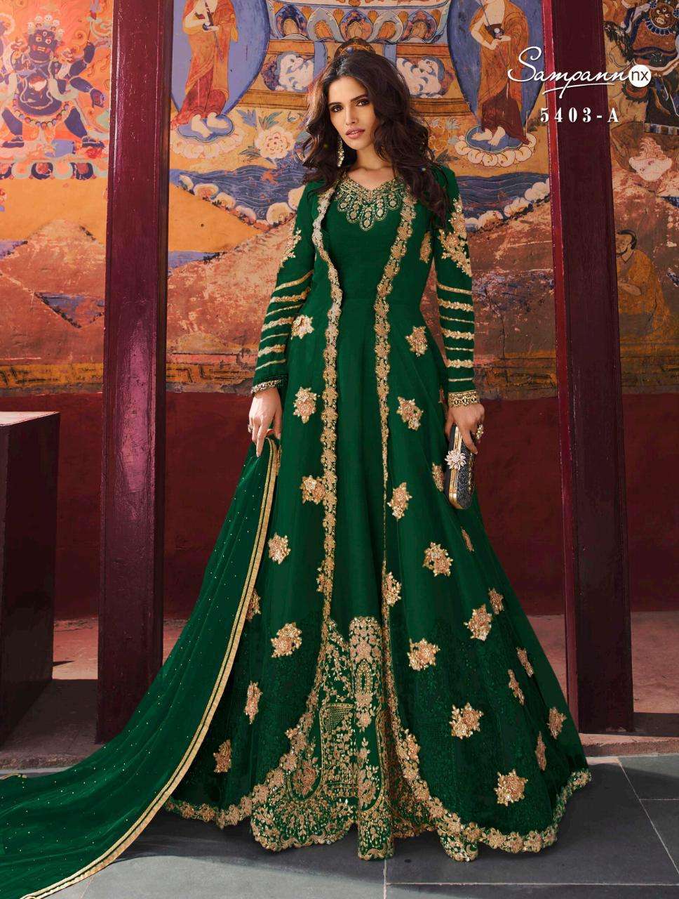 SAGA 5403 COLOURS BY SAMPANN NX 5403 TO 5403-C SERIES ANARKALI DESIGNER BEAUTIFUL SUITS COLORFUL STYLISH FANCY CASUAL WEAR & ETHNIC WEAR SILK EMBROIDERED DRESSES AT WHOLESALE PRICE