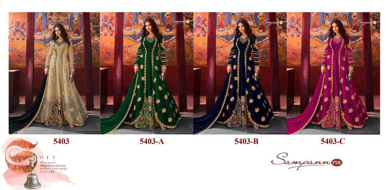 SAGA 5403 COLOURS BY SAMPANN NX 5403 TO 5403-C SERIES ANARKALI DESIGNER BEAUTIFUL SUITS COLORFUL STYLISH FANCY CASUAL WEAR & ETHNIC WEAR SILK EMBROIDERED DRESSES AT WHOLESALE PRICE