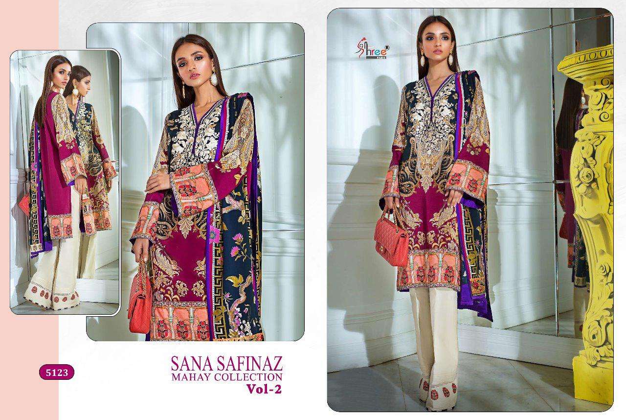 SANA SAFINAZ MAHAY COLLECTION VOL-2 BY SHREE FABS 5121 TO 5127 SERIES BEAUTIFUL PAKISTANI SUITS COLORFUL STYLISH FANCY CASUAL WEAR & ETHNIC WEAR HEAVY COTTON PRINTED WITH EMBROIDERY DRESSES AT WHOLESALE PRICE
