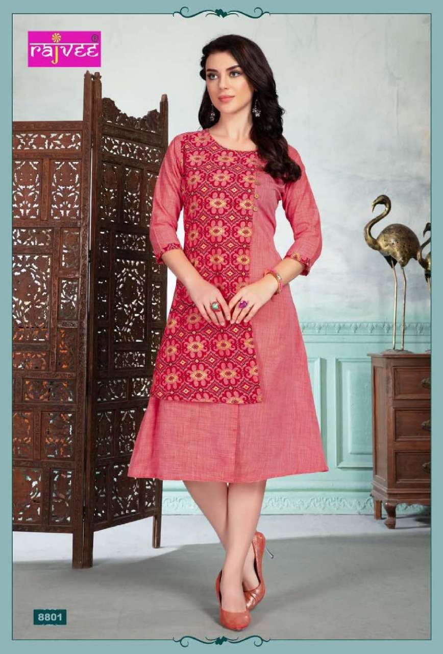 DESIRE BY RAJVEE 8801 TO 8808 SERIES BEAUTIFUL COLORFUL STYLISH FANCY CASUAL WEAR & ETHNIC WEAR & READY TO WEAR FANCY FABRIC KURTIS AT WHOLESALE PRICE
