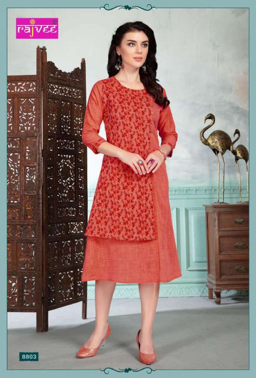 DESIRE BY RAJVEE 8801 TO 8808 SERIES BEAUTIFUL COLORFUL STYLISH FANCY CASUAL WEAR & ETHNIC WEAR & READY TO WEAR FANCY FABRIC KURTIS AT WHOLESALE PRICE