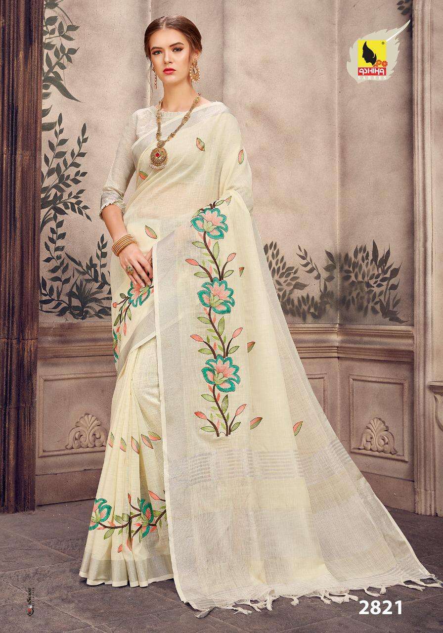 PURE LINEN EMBROIDERY VOL-2 BY ASHIKA SAREES 2821 TO 2832 SERIES INDIAN TRADITIONAL WEAR COLLECTION BEAUTIFUL STYLISH FANCY COLORFUL PARTY WEAR & OCCASIONAL WEAR LINEN SILK EMBROIDERY SAREES AT WHOLESALE PRICE