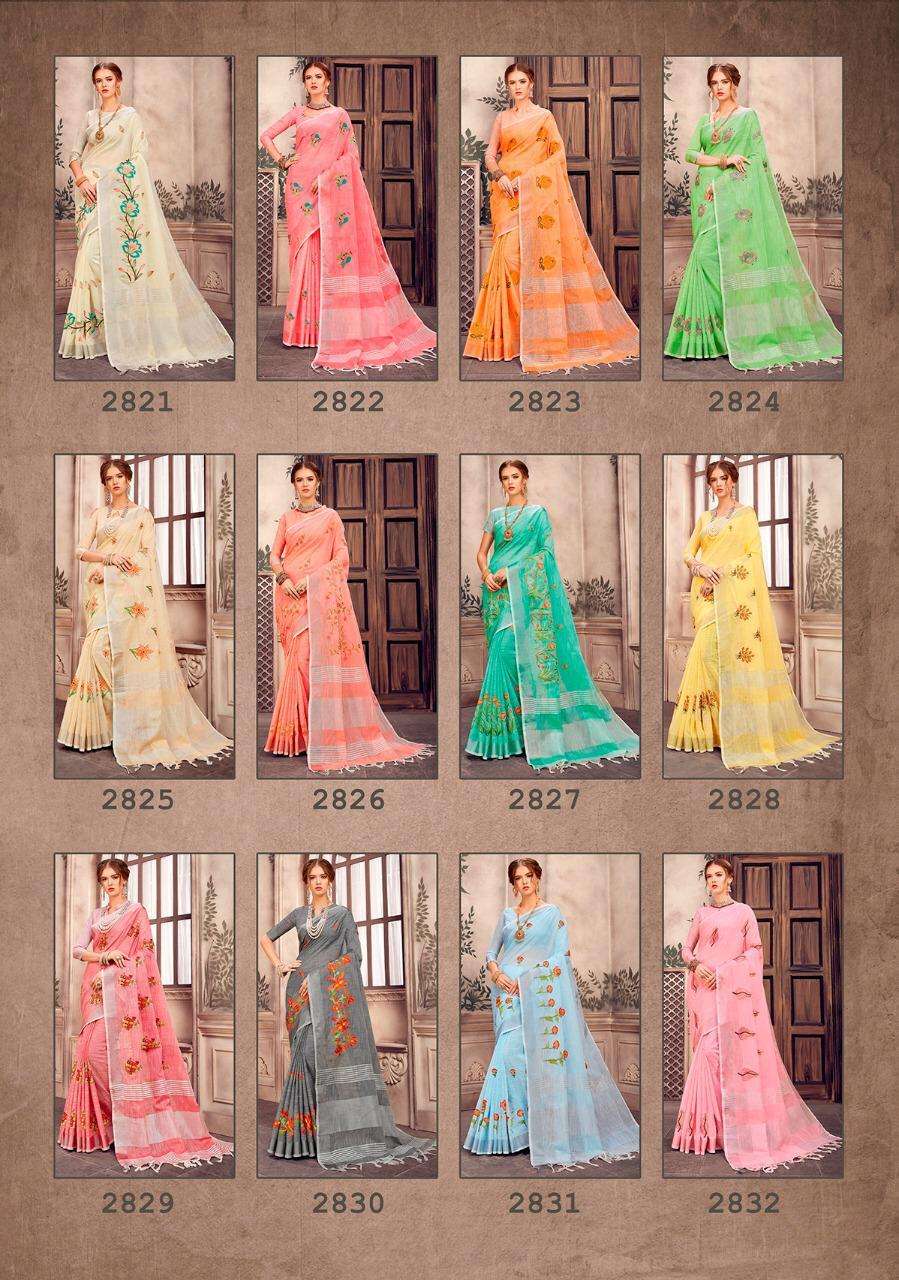 PURE LINEN EMBROIDERY VOL-2 BY ASHIKA SAREES 2821 TO 2832 SERIES INDIAN TRADITIONAL WEAR COLLECTION BEAUTIFUL STYLISH FANCY COLORFUL PARTY WEAR & OCCASIONAL WEAR LINEN SILK EMBROIDERY SAREES AT WHOLESALE PRICE