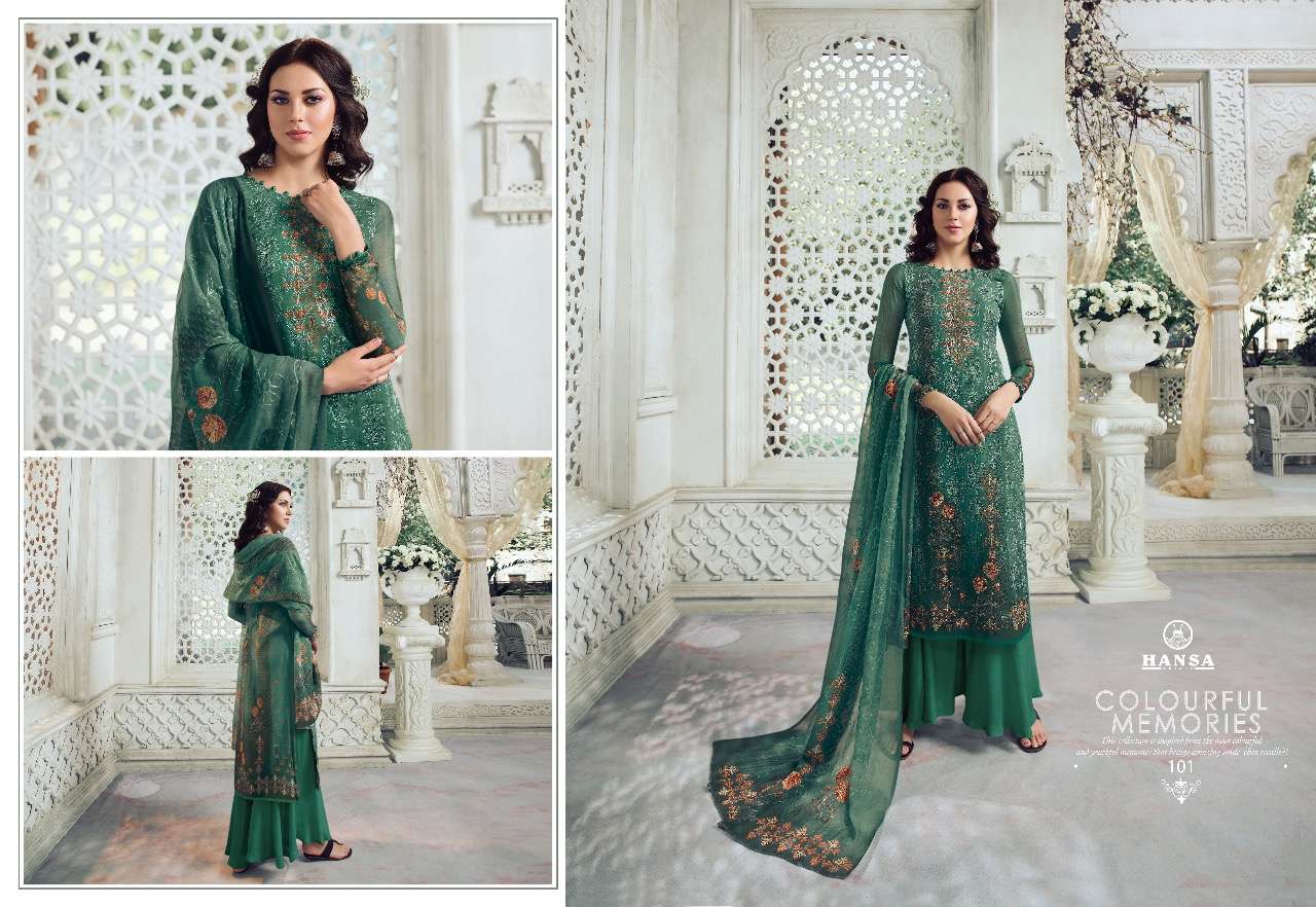 SAANJ BY HANSA RINTS 101 TO 108 SERIES DESIGNER SHARARA SUITS BEAUTIFUL STYLISH FANCY COLORFUL PARTY