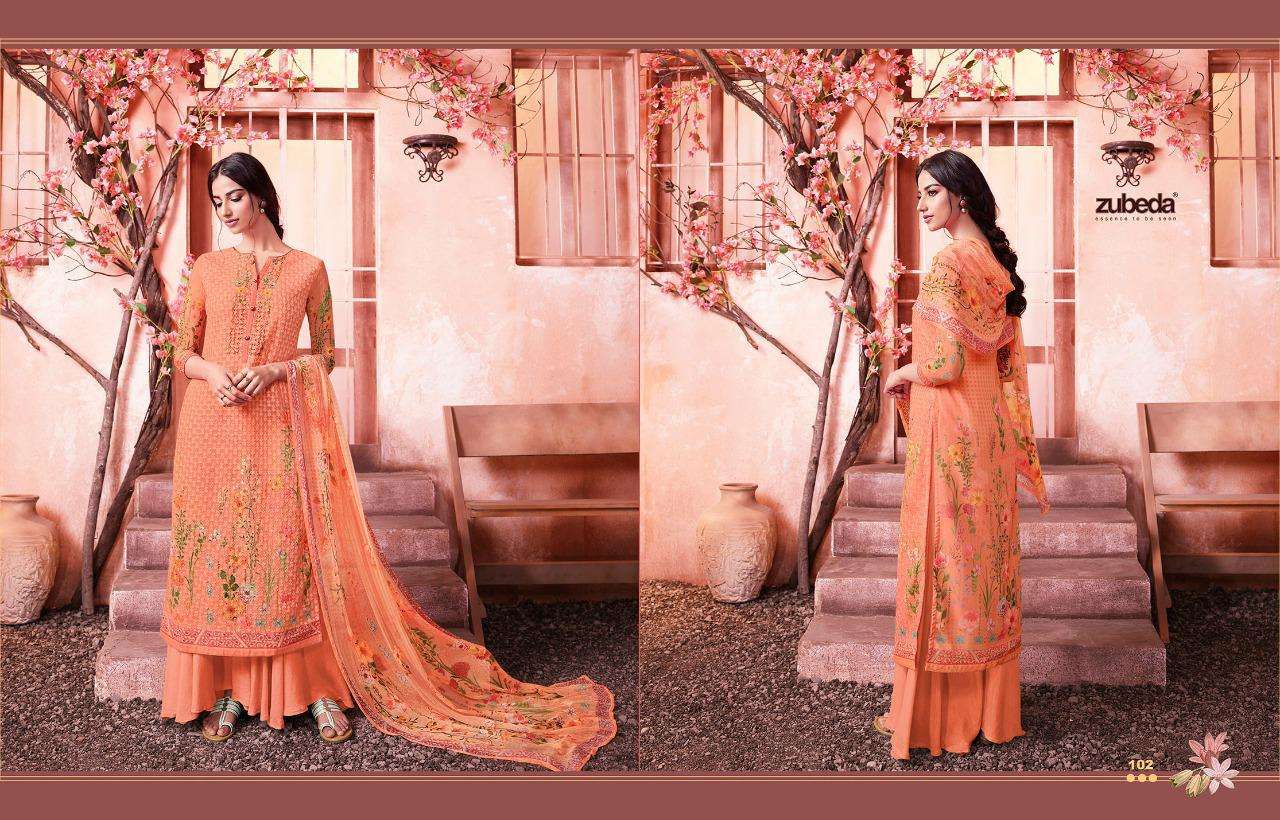 MAHER BY ZUBEDA 101 TO 108 SERIES DESIGNER SHARARA SUITS BEAUTIFUL STYLISH FANCY COLORFUL PARTY WEAR & ETHNIC WEAR GEORGETTE SHIFFLI DIGITAL PRINTED  DRESSES AT WHOLESALE PRICE