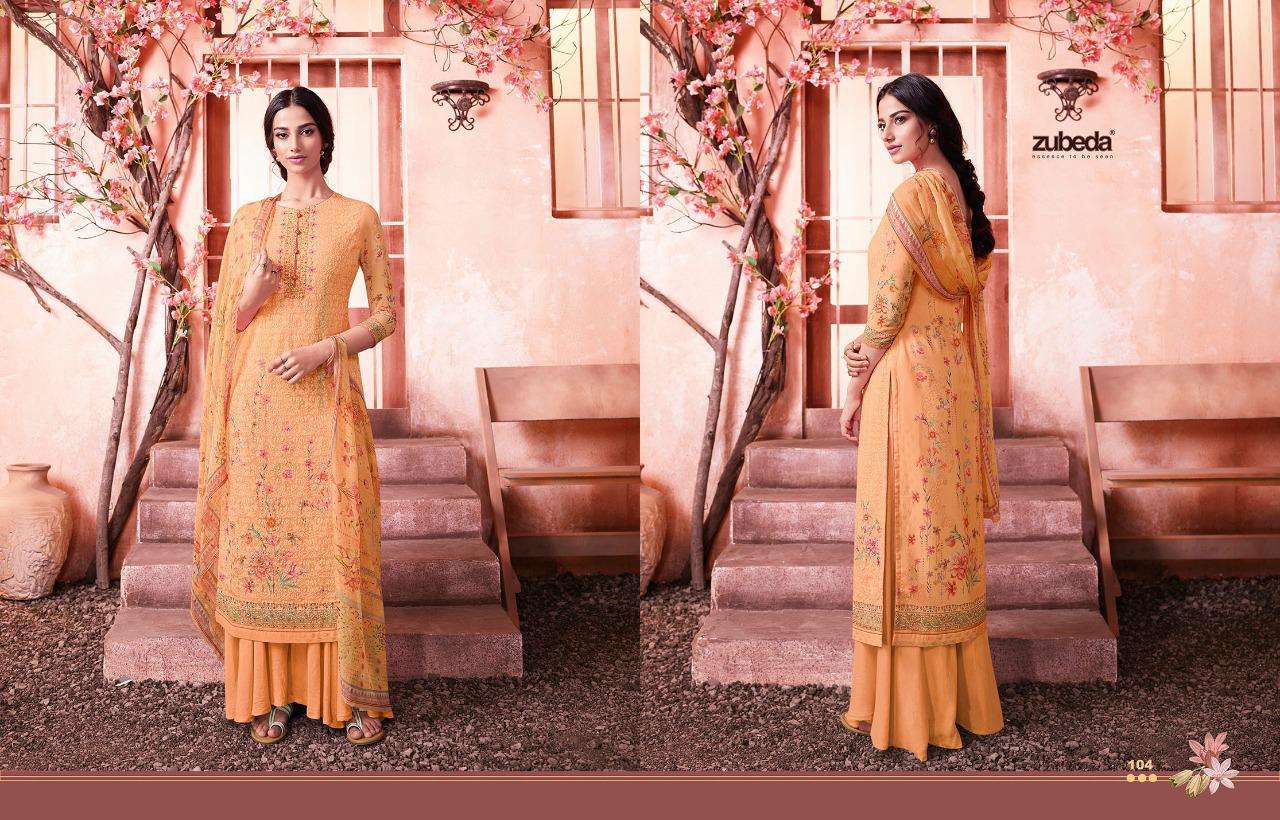 MAHER BY ZUBEDA 101 TO 108 SERIES DESIGNER SHARARA SUITS BEAUTIFUL STYLISH FANCY COLORFUL PARTY WEAR & ETHNIC WEAR GEORGETTE SHIFFLI DIGITAL PRINTED  DRESSES AT WHOLESALE PRICE