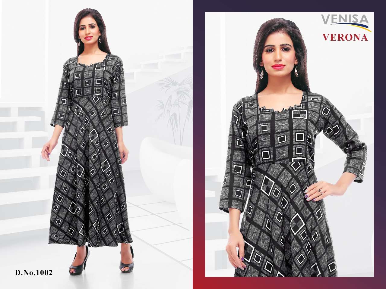 VERONA BY VENISA 1001 TO 1004 SERIES BEAUTIFUL COLORFUL STYLISH FANCY CASUAL WEAR & ETHNIC WEAR & READY TO WEAR HEAVY RAYON KURTIS WITH BOTTOM AT WHOLESALE PRICE