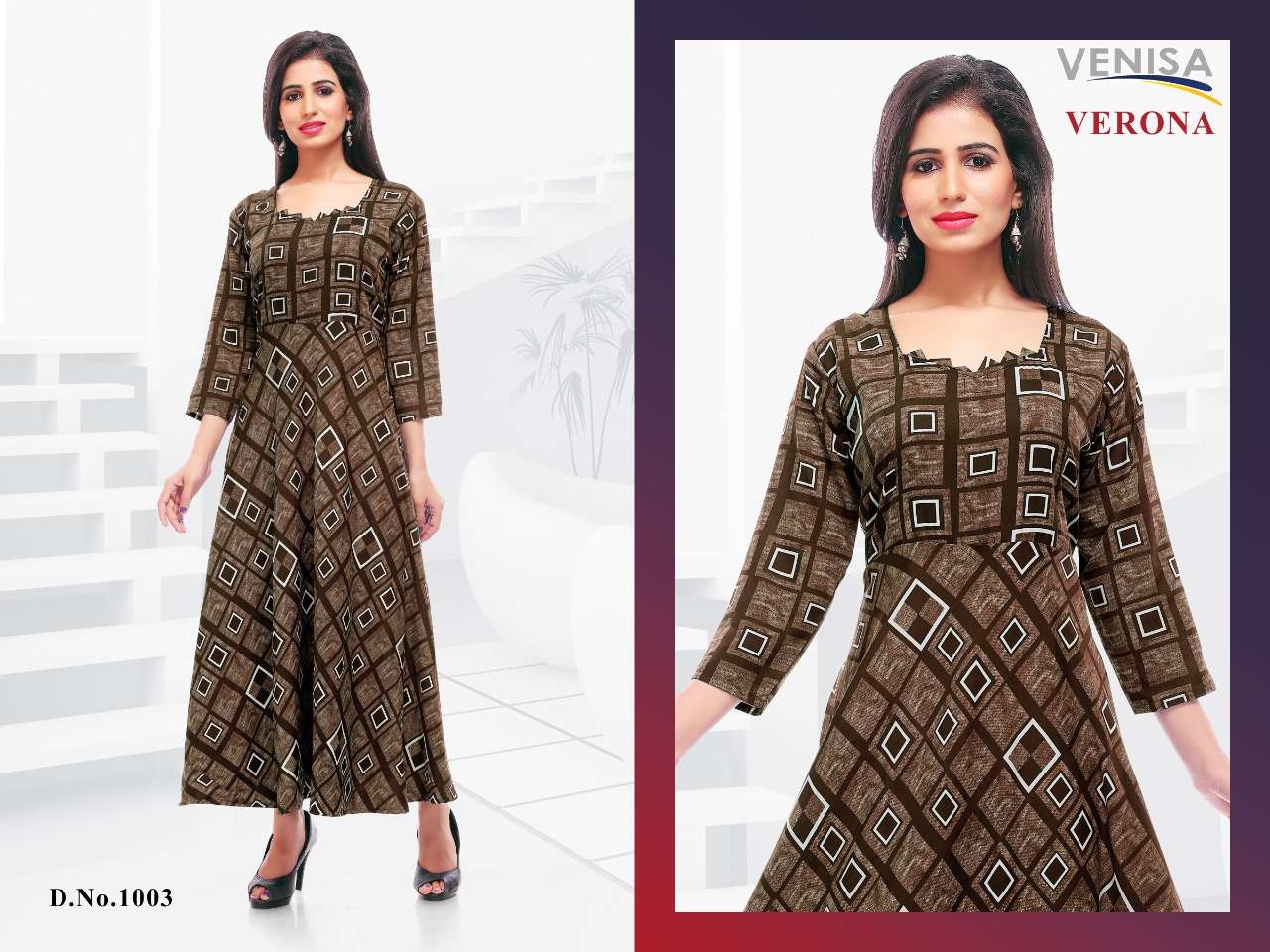VERONA BY VENISA 1001 TO 1004 SERIES BEAUTIFUL COLORFUL STYLISH FANCY CASUAL WEAR & ETHNIC WEAR & READY TO WEAR HEAVY RAYON KURTIS WITH BOTTOM AT WHOLESALE PRICE