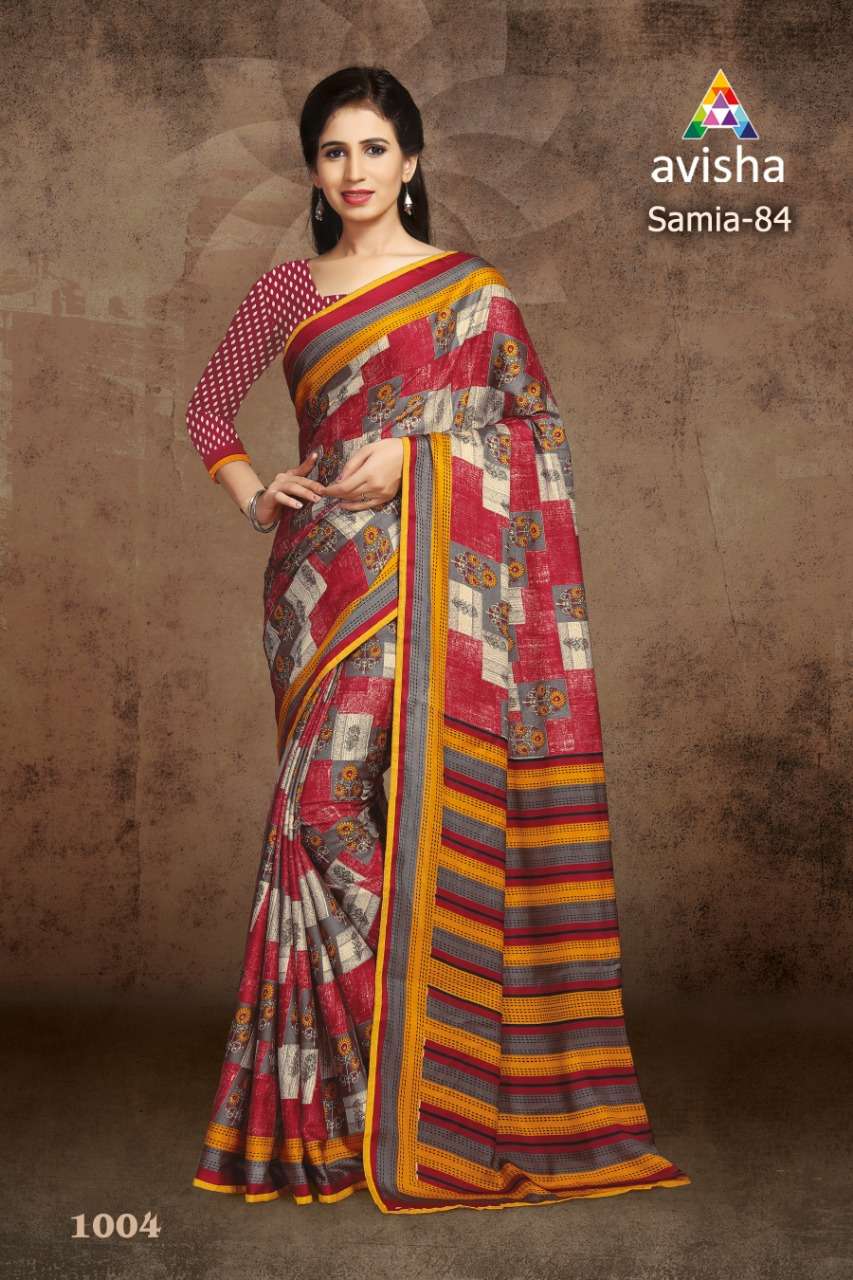 SAMIA VOL-84 BY AVISHA 1001 TO 1004 SERIES INDIAN TRADITIONAL WEAR COLLECTION BEAUTIFUL STYLISH FANCY COLORFUL PARTY WEAR & OCCASIONAL WEAR DYNA SILK SAREES AT WHOLESALE PRICE