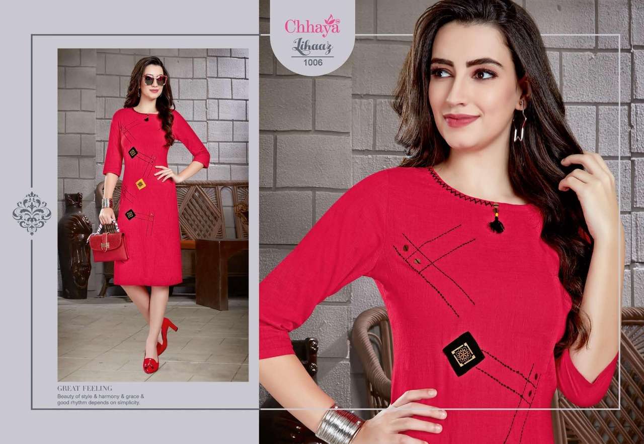 LIHAAZ BY CHHAYA 1001 TO 1010 SERIES STYLISH FANCY BEAUTIFUL COLORFUL CASUAL WEAR & ETHNIC WEAR HEAVY COTTON SLUB KURTIS AT WHOLESALE PRICE