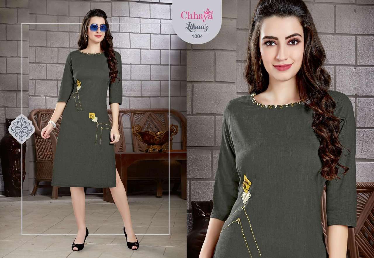 LIHAAZ BY CHHAYA 1001 TO 1010 SERIES STYLISH FANCY BEAUTIFUL COLORFUL CASUAL WEAR & ETHNIC WEAR HEAVY COTTON SLUB KURTIS AT WHOLESALE PRICE