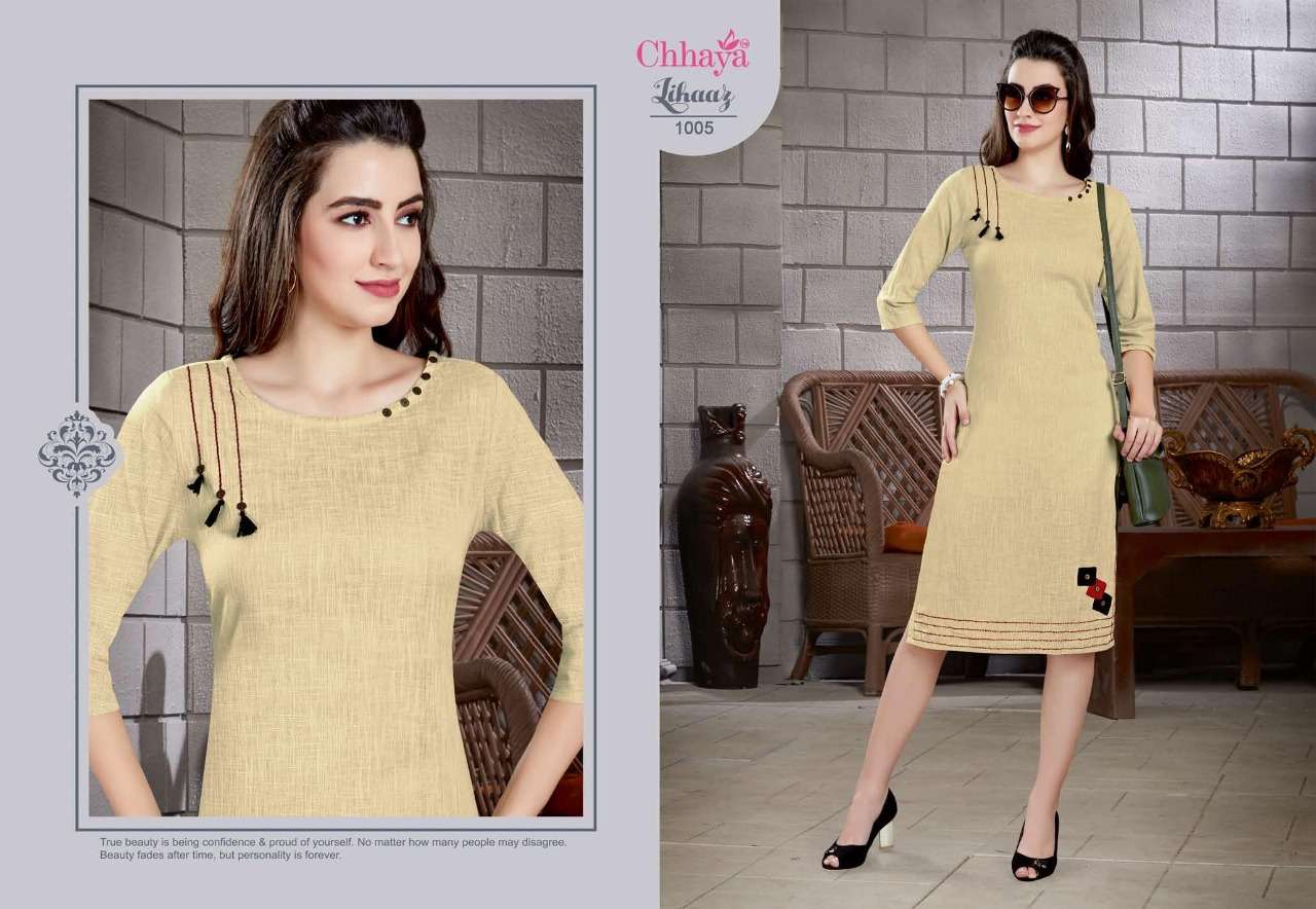 LIHAAZ BY CHHAYA 1001 TO 1010 SERIES STYLISH FANCY BEAUTIFUL COLORFUL CASUAL WEAR & ETHNIC WEAR HEAVY COTTON SLUB KURTIS AT WHOLESALE PRICE