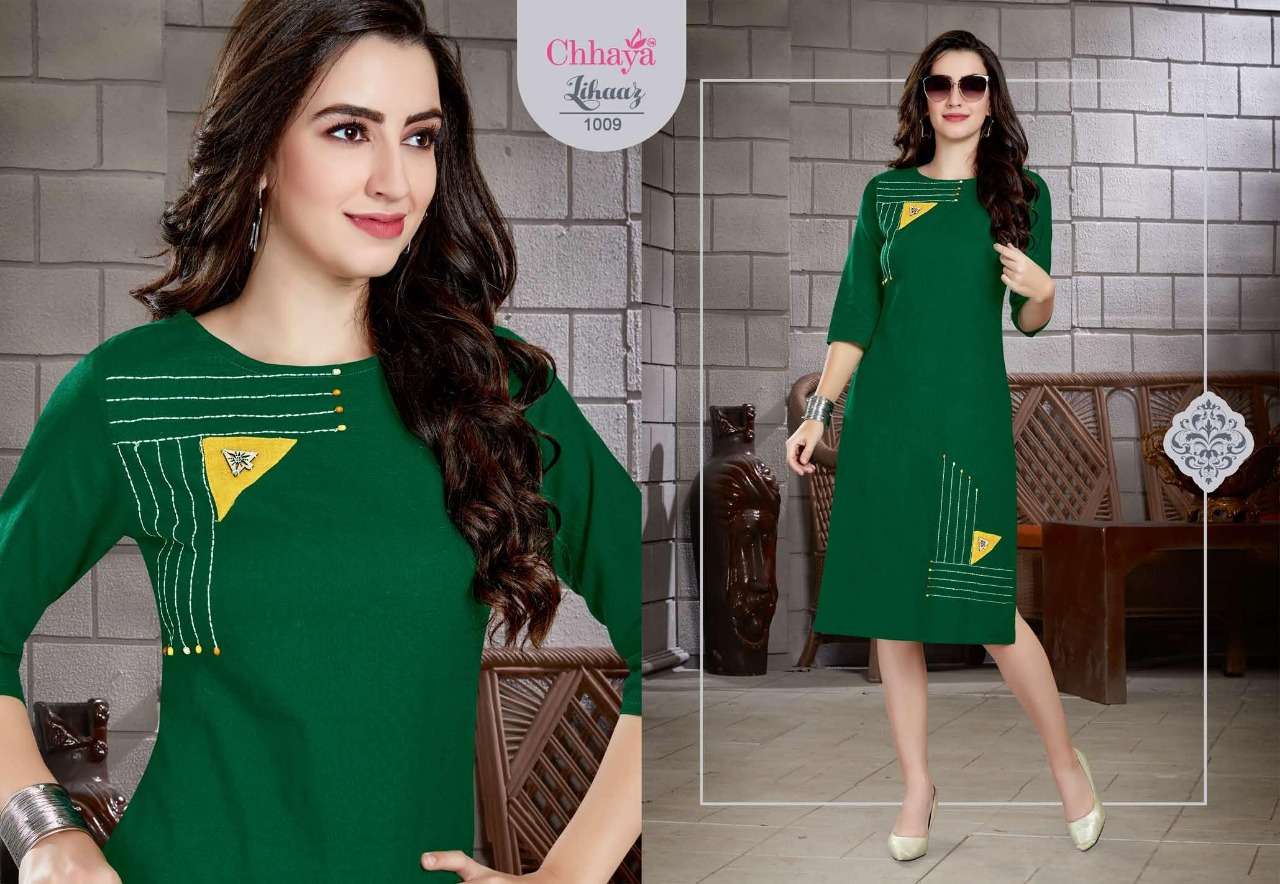 LIHAAZ BY CHHAYA 1001 TO 1010 SERIES STYLISH FANCY BEAUTIFUL COLORFUL CASUAL WEAR & ETHNIC WEAR HEAVY COTTON SLUB KURTIS AT WHOLESALE PRICE