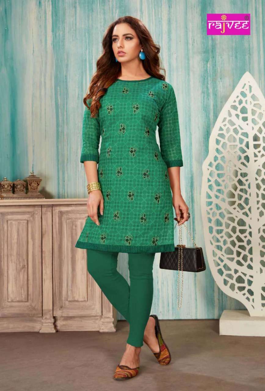 SPICE BY RAJVEE 8601 TO 8608 SERIES STYLISH FANCY BEAUTIFUL COLORFUL CASUAL WEAR & ETHNIC WEAR CHANDERI  PRINTED SILK KURTIS AT WHOLESALE PRICE