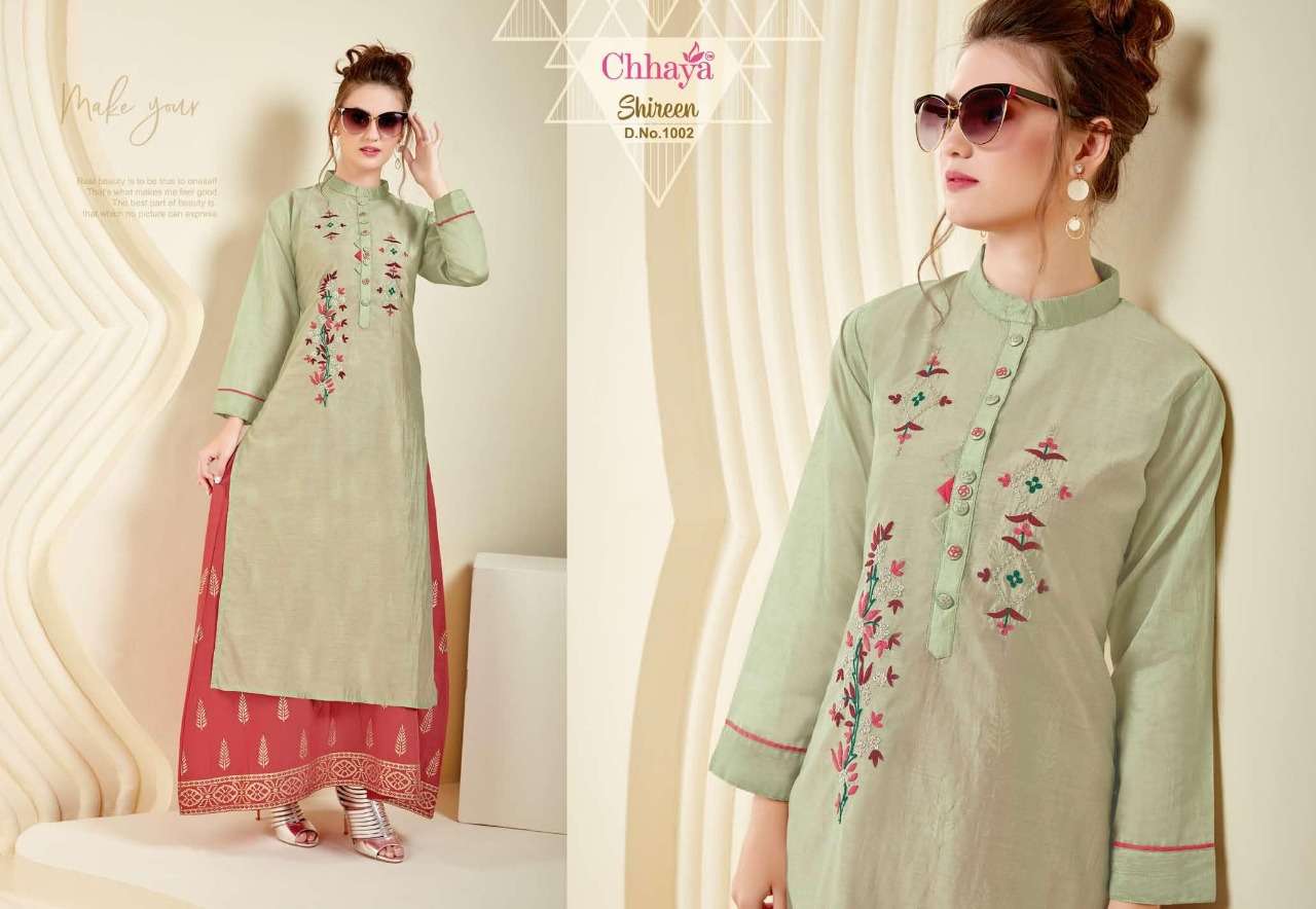 SHIREEN BY CHHAYA 1001 TO 1006 SERIES STYLISH FANCY BEAUTIFUL COLORFUL CASUAL WEAR & ETHNIC WEAR HEAVY MODEL SILK EMBROIDERY  KURTIS AT WHOLESALE PRICE