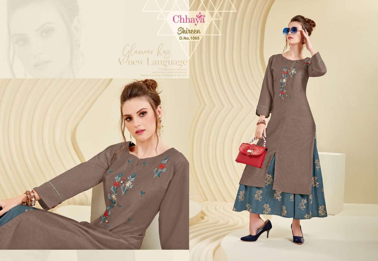 SHIREEN BY CHHAYA 1001 TO 1006 SERIES STYLISH FANCY BEAUTIFUL COLORFUL CASUAL WEAR & ETHNIC WEAR HEAVY MODEL SILK EMBROIDERY  KURTIS AT WHOLESALE PRICE